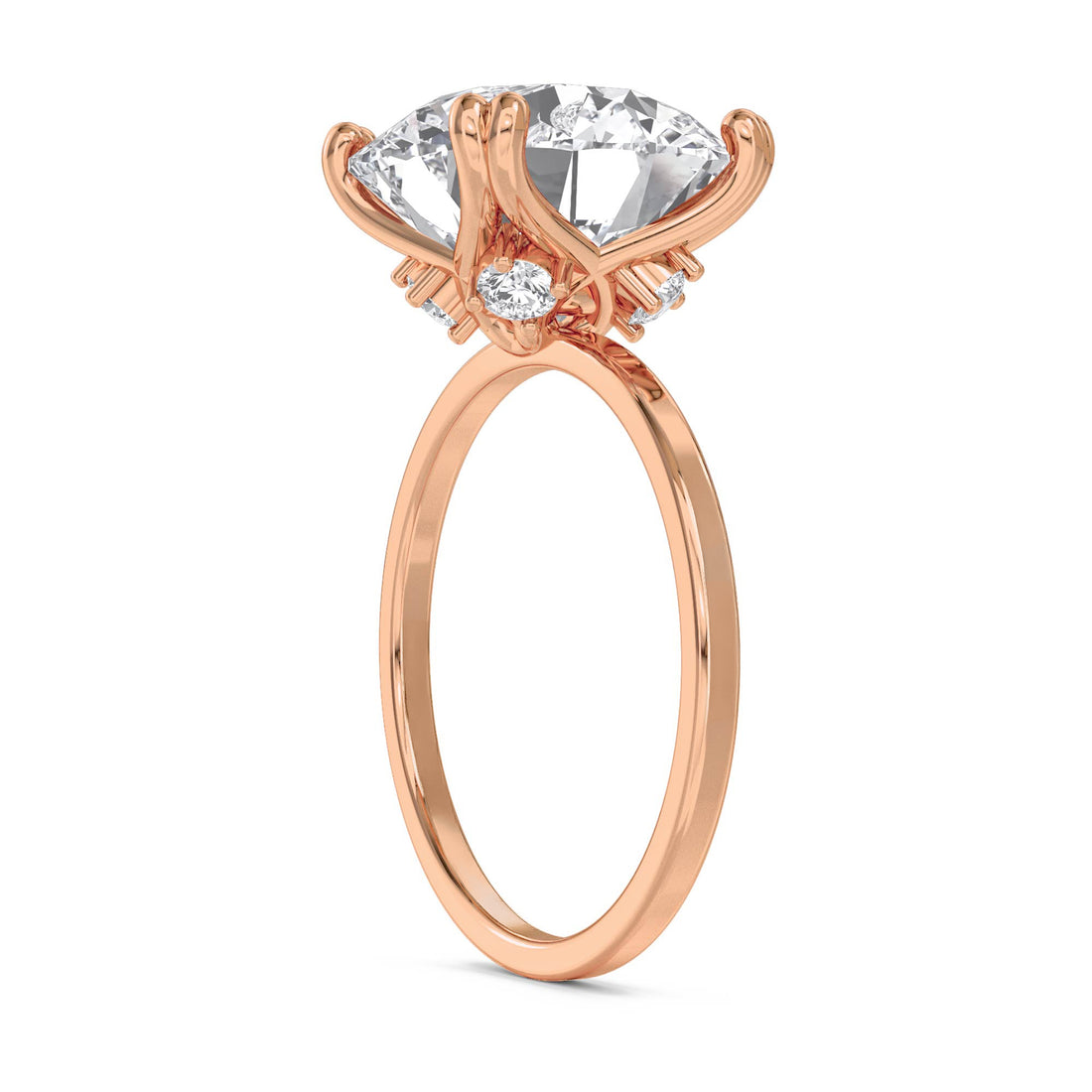 Round Solitaire Diamond Ring with Sculpted Prongs - Rose Gold - Pose 2