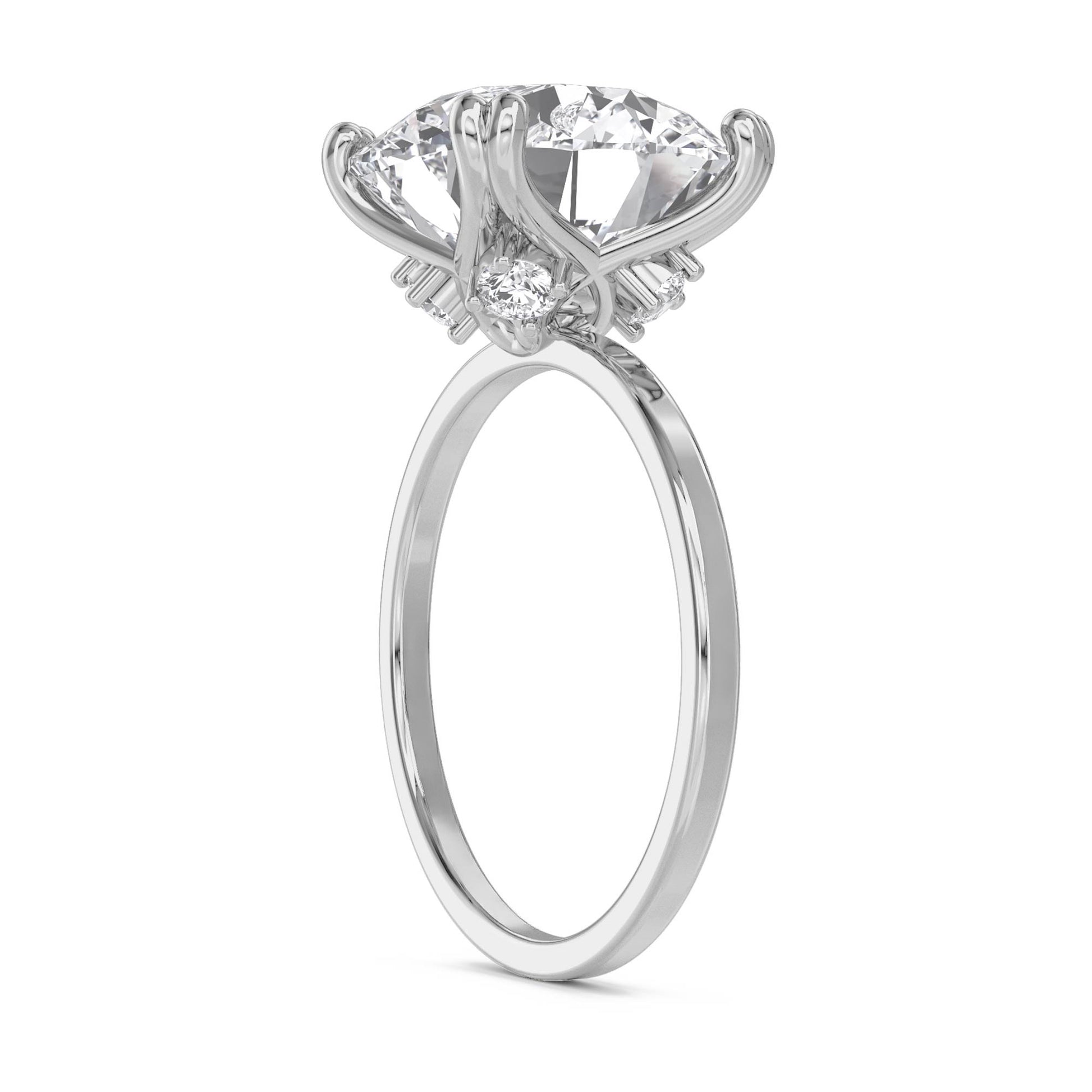 Round Solitaire Diamond Ring with Sculpted Prongs - White Gold - Pose 2