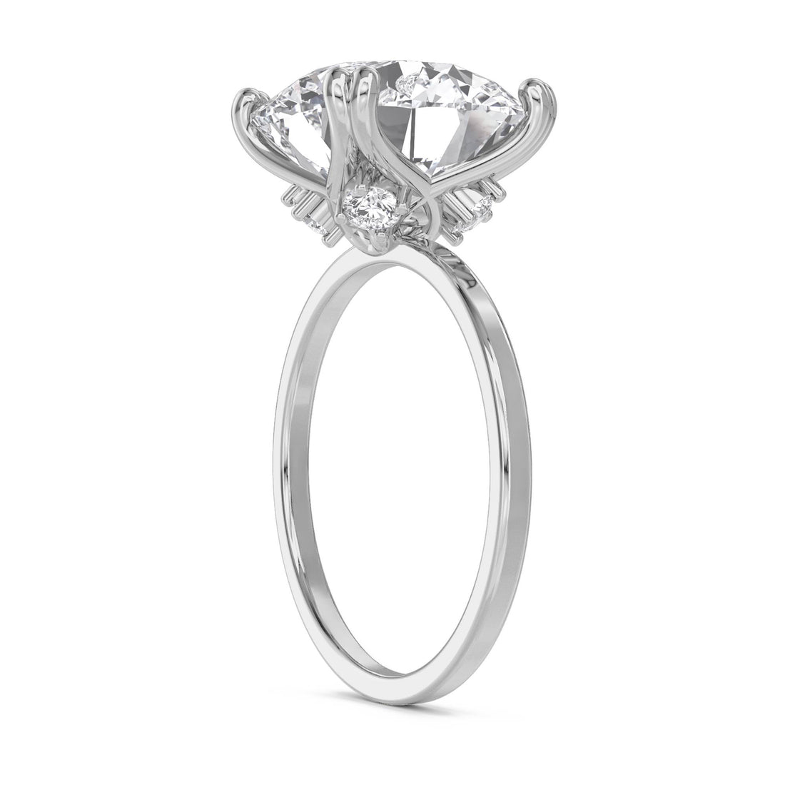 Round Solitaire Diamond Ring with Sculpted Prongs (Silver) - image 1