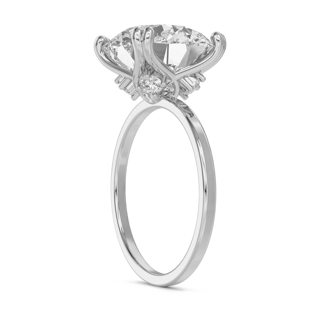 Round Solitaire Diamond Ring with Sculpted Prongs (Silver) - image 1