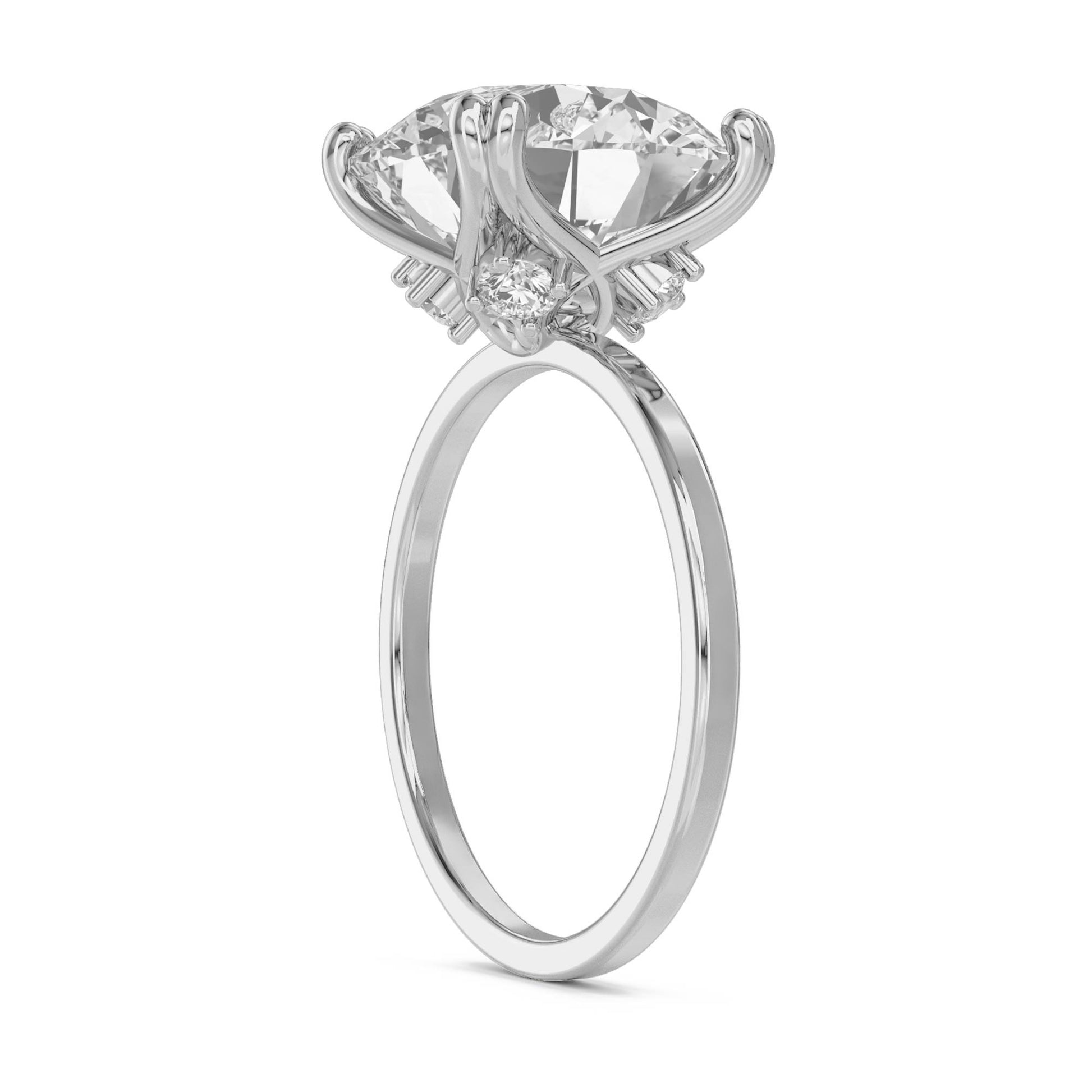 Round Solitaire Diamond Ring with Sculpted Prongs (Silver) - image 2