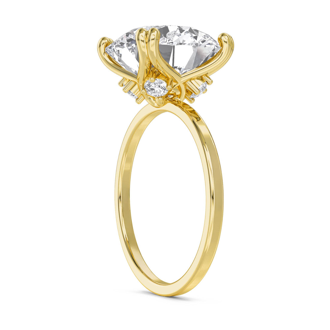 Round Solitaire Diamond Ring with Sculpted Prongs - Yellow Gold - Pose 2