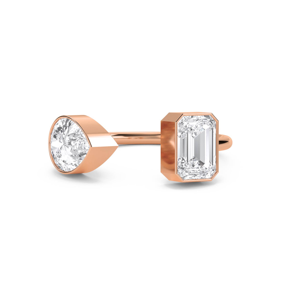 Round & Emerald Cut Toi et Moi Diamond Ring - Rose Gold - Pose 1