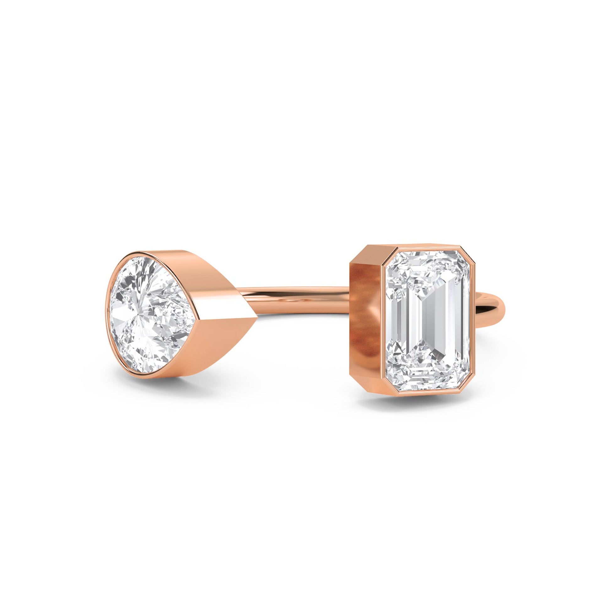 Round & Emerald Cut Toi et Moi Diamond Ring - Rose Gold - Pose 1