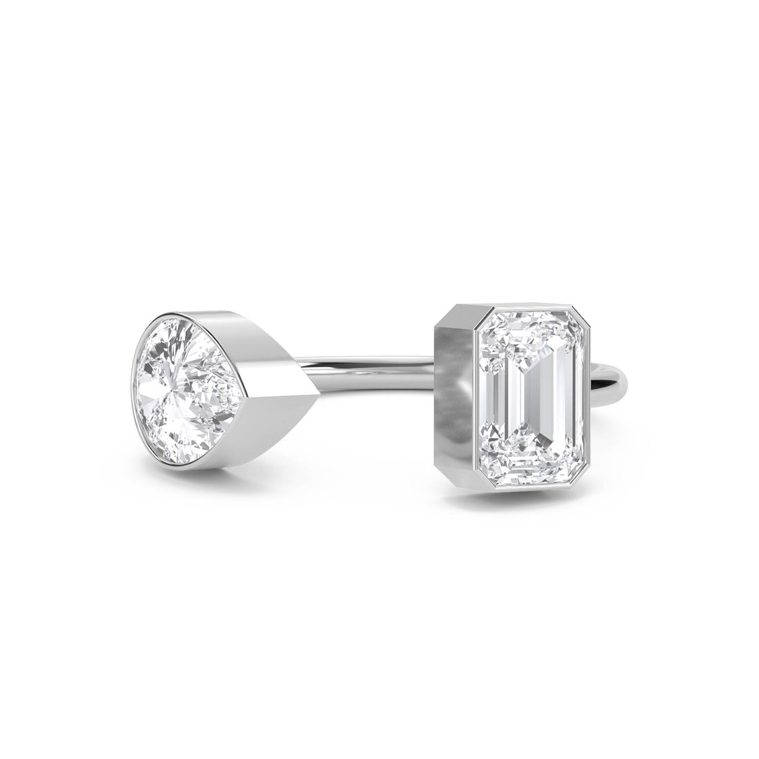 Round & Emerald Cut Toi et Moi Diamond Ring (Silver) - image 1