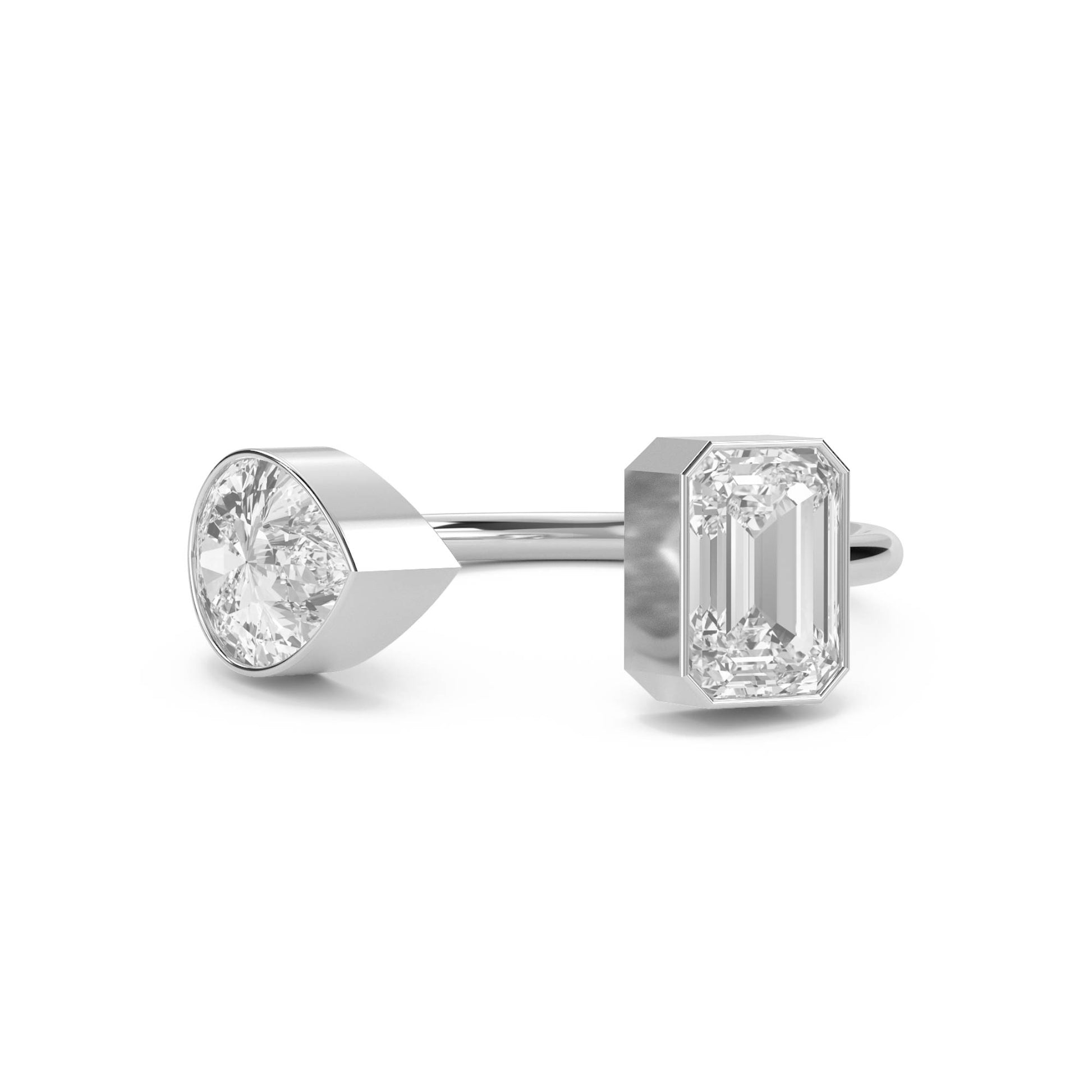 Round & Emerald Cut Toi et Moi Diamond Ring (Silver) - image 1