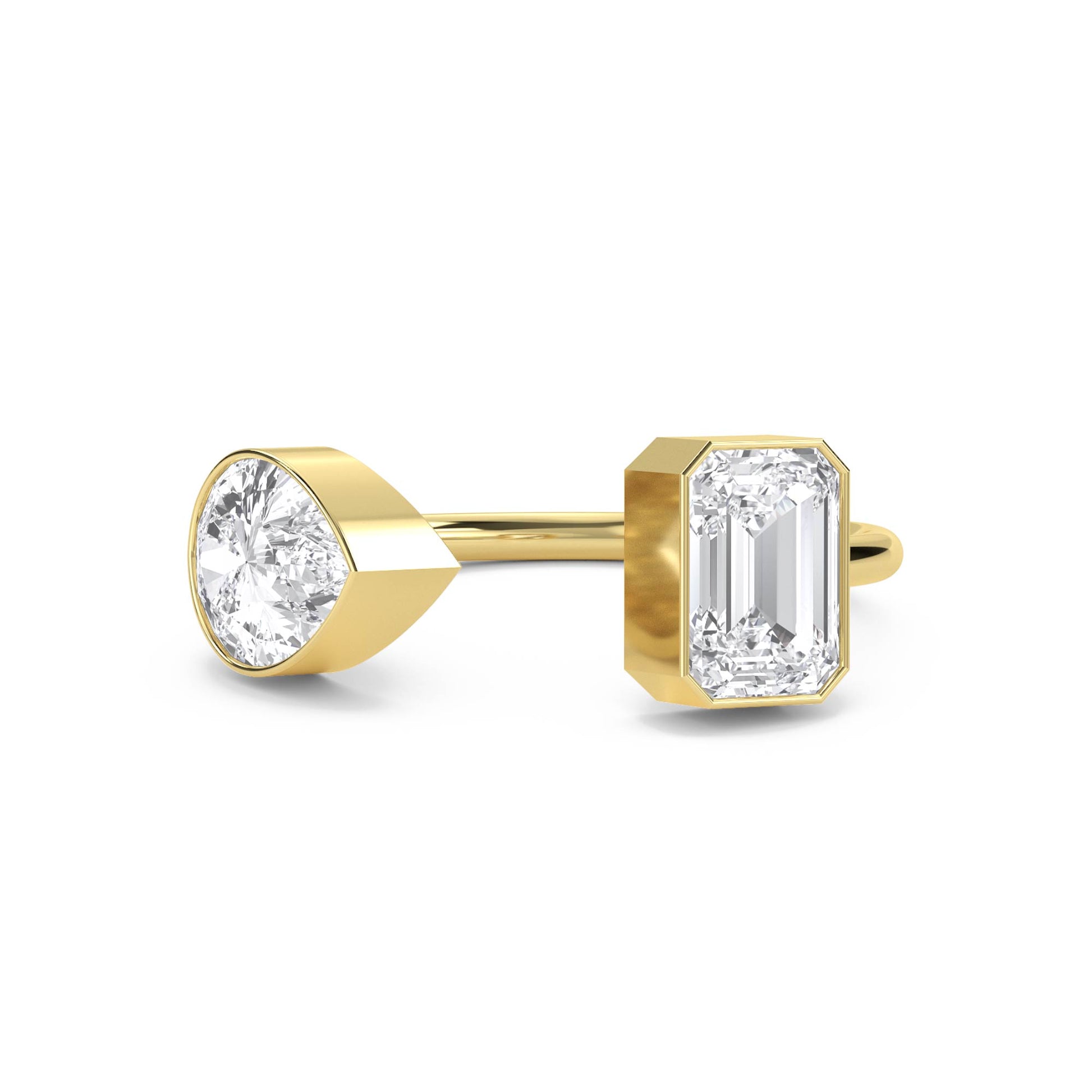 Round & Emerald Cut Toi et Moi Diamond Ring - Yellow Gold - Pose 1