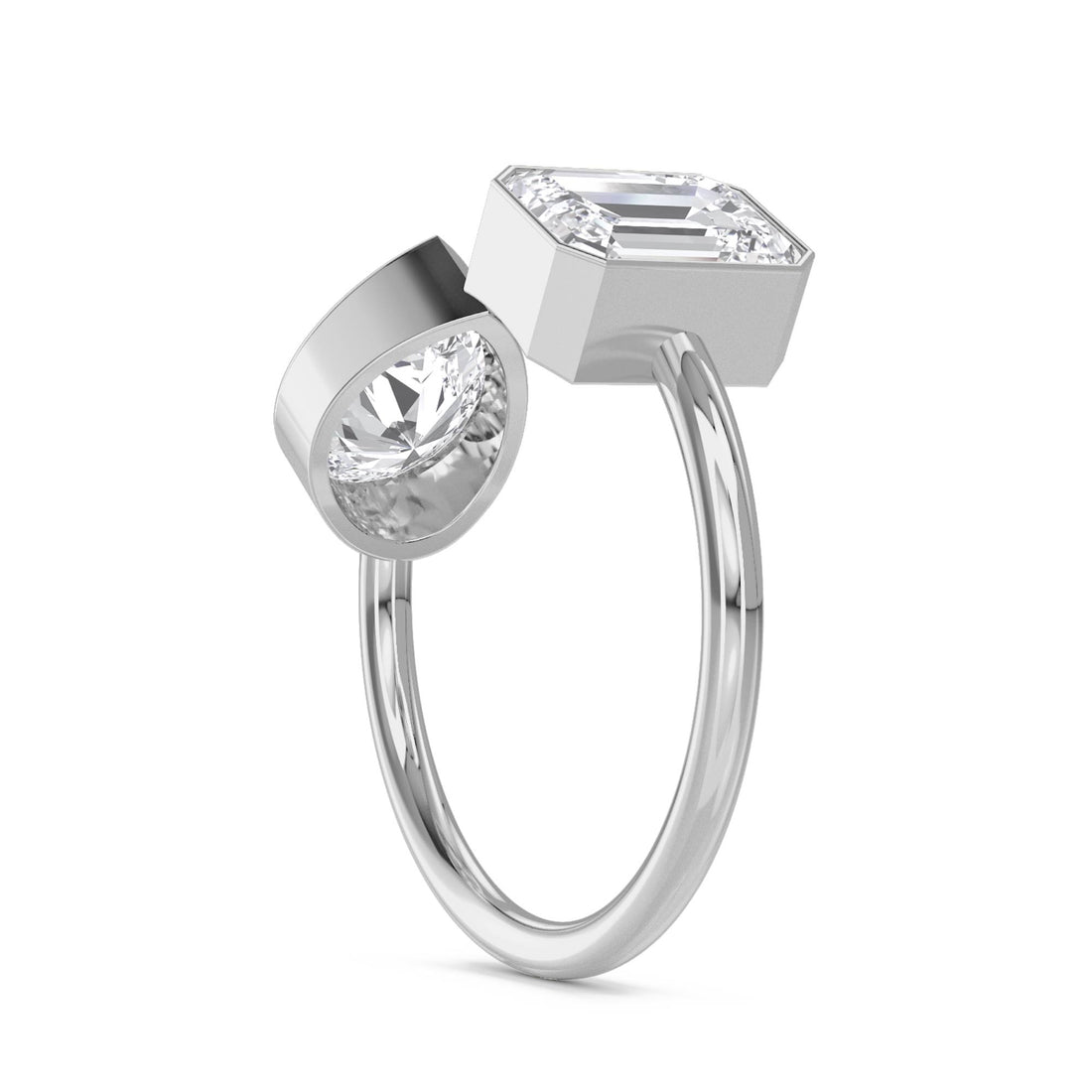Round & Emerald Cut Toi et Moi Diamond Ring (Silver) - image 1