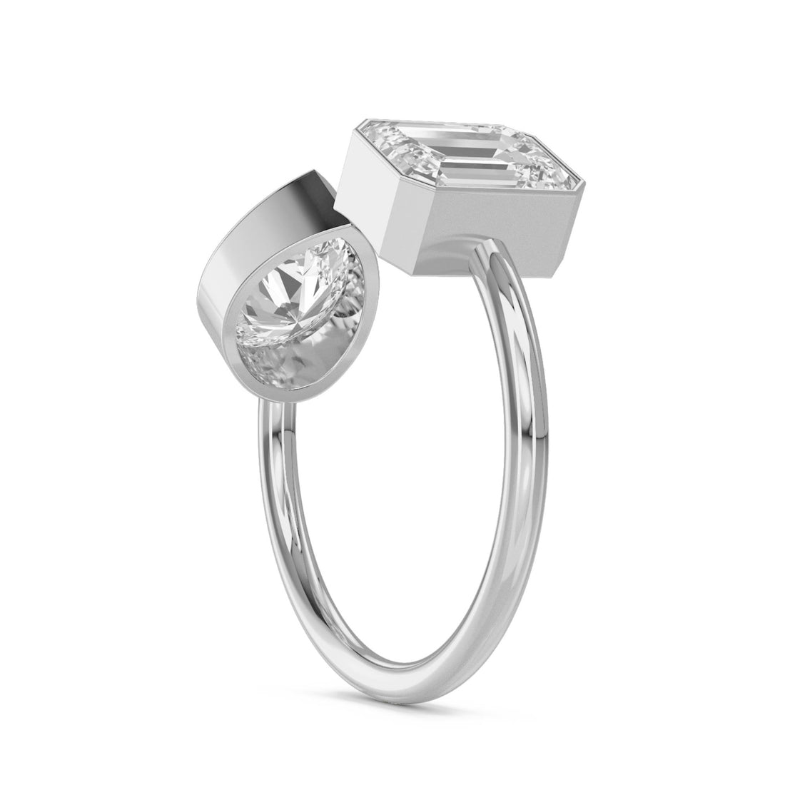 Round & Emerald Cut Toi et Moi Diamond Ring (Silver) - image 1