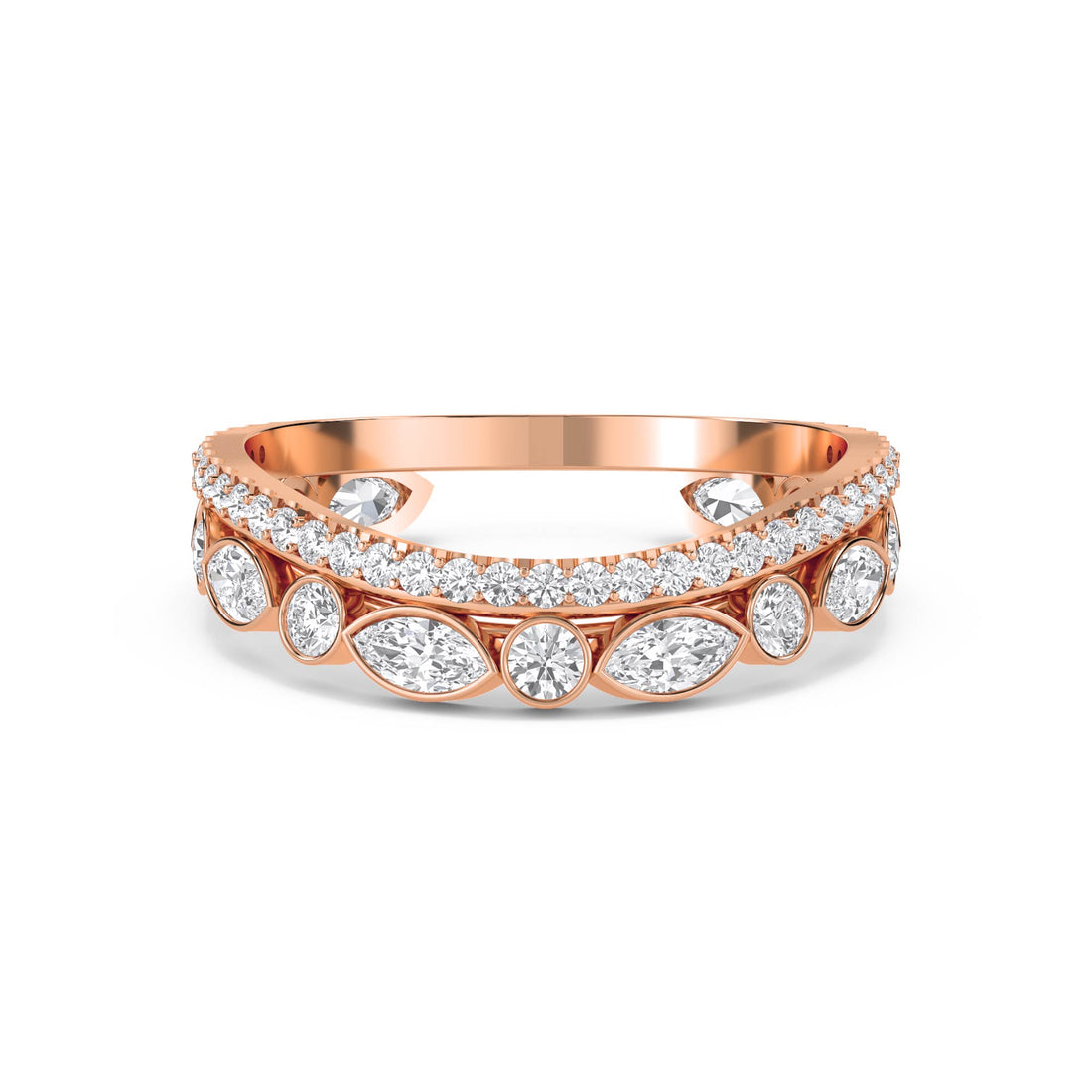 Marquise & Round Bezel Diamond Eternity Ring - Rose Gold - Pose 1