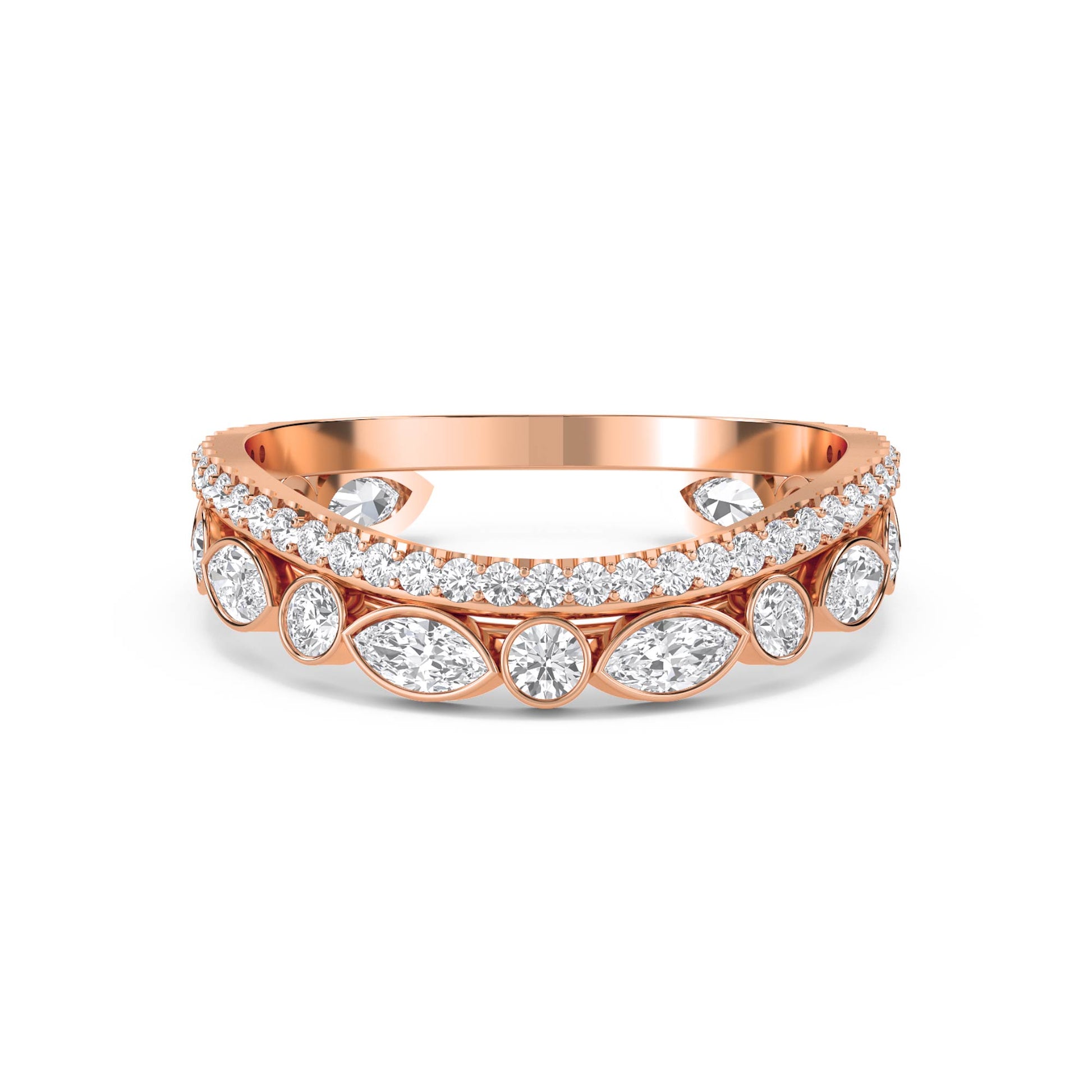 Marquise & Round Bezel Diamond Eternity Ring - Rose Gold - Pose 1