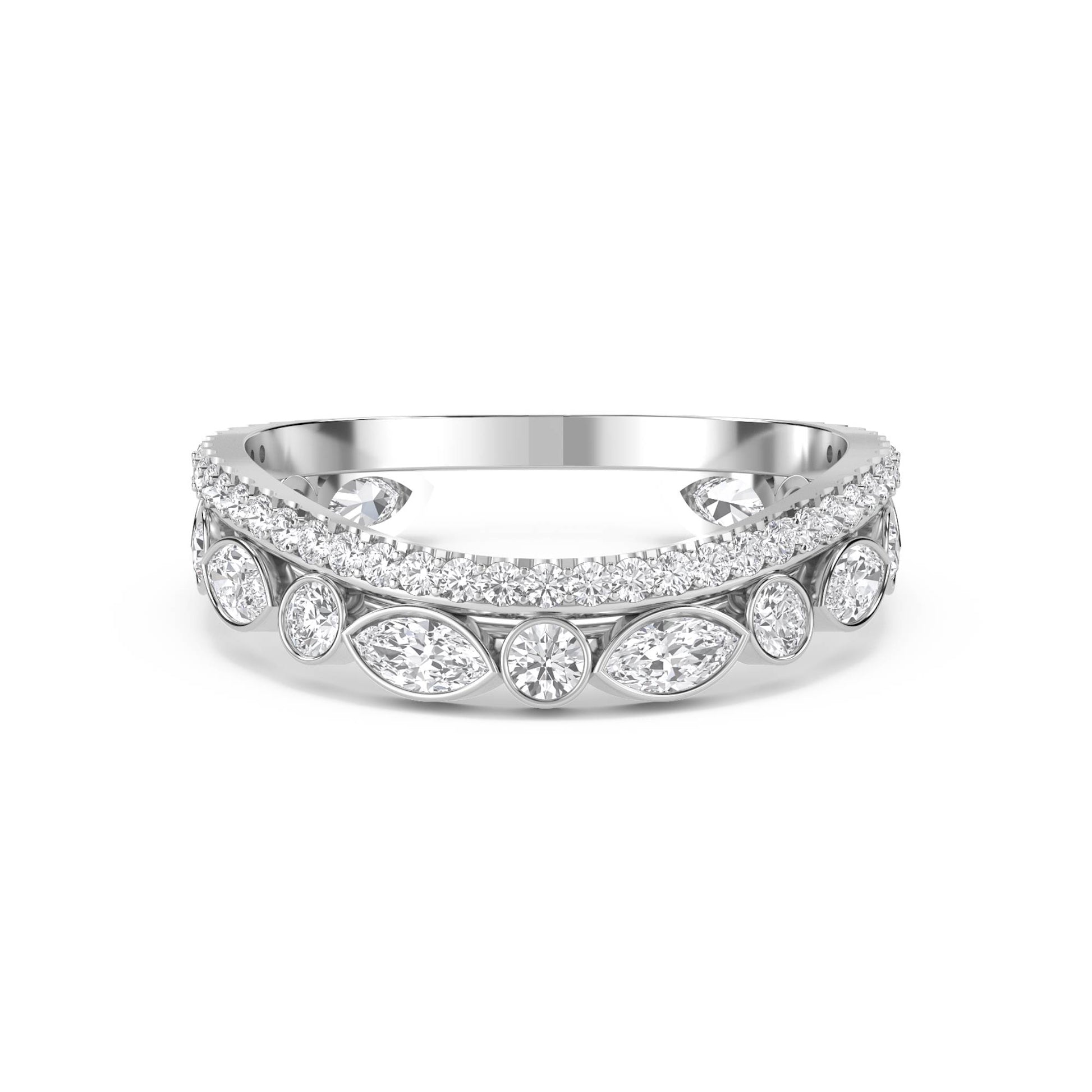 Marquise & Round Bezel Diamond Eternity Ring - White Gold - Pose 1