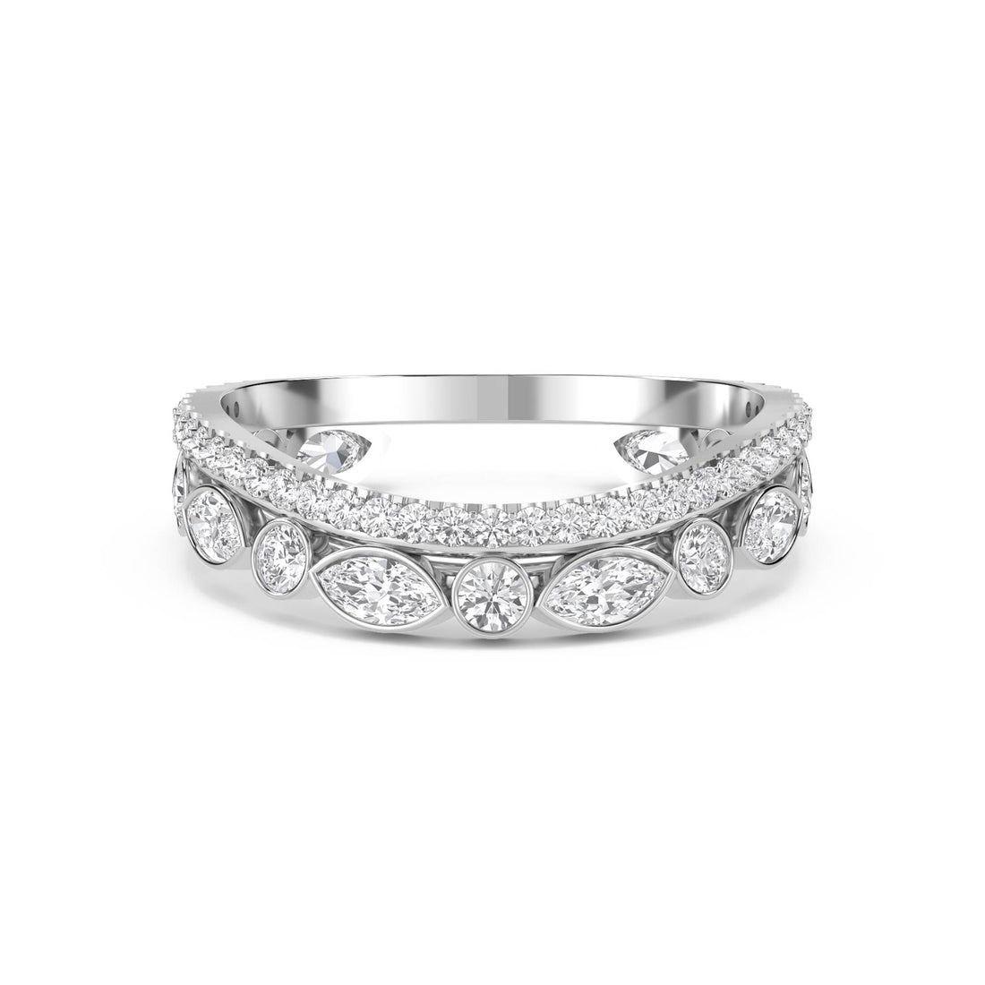 Marquise & Round Bezel Diamond Eternity Ring (Silver) - image 1