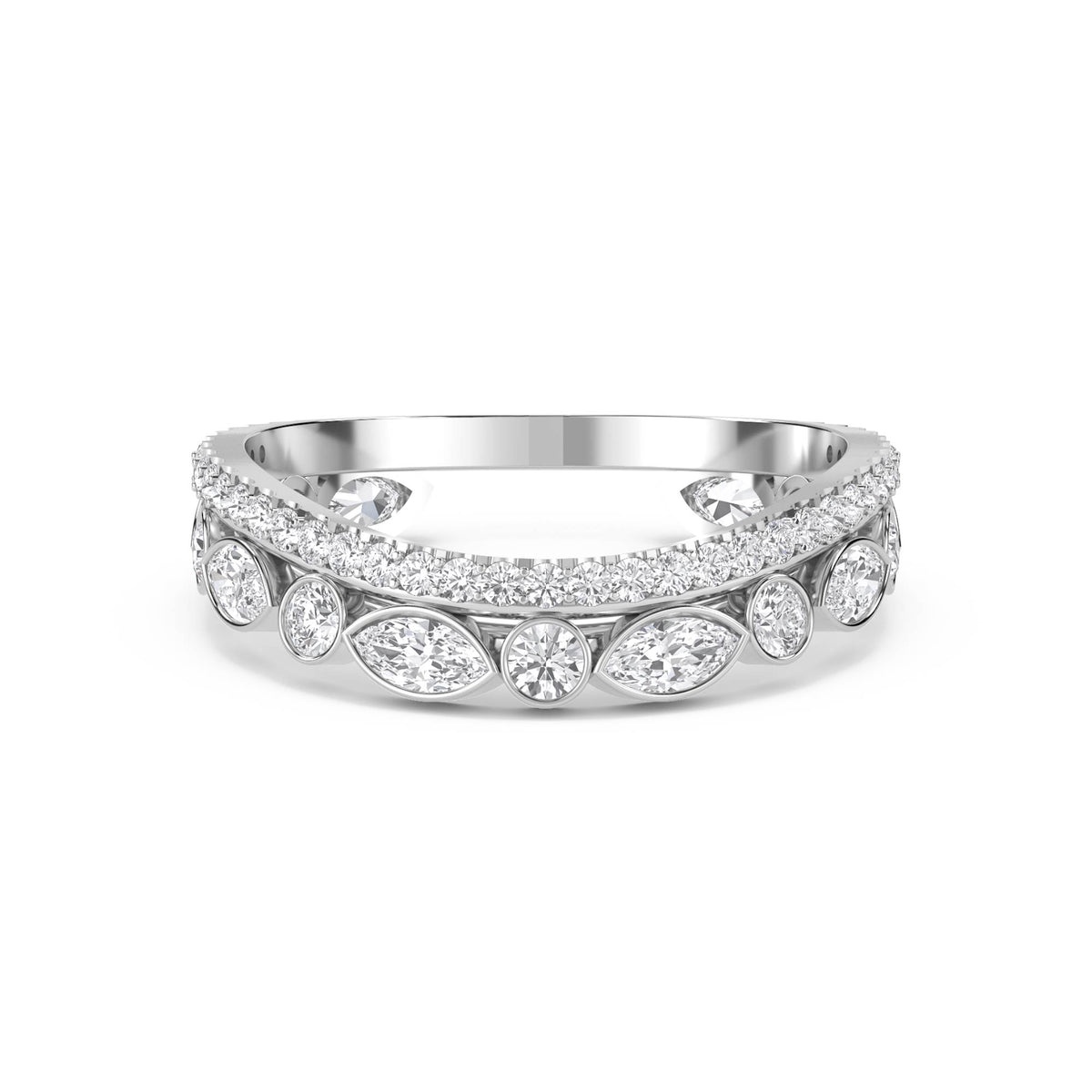 Marquise & Round Bezel Diamond Eternity Ring (Silver) - image 1
