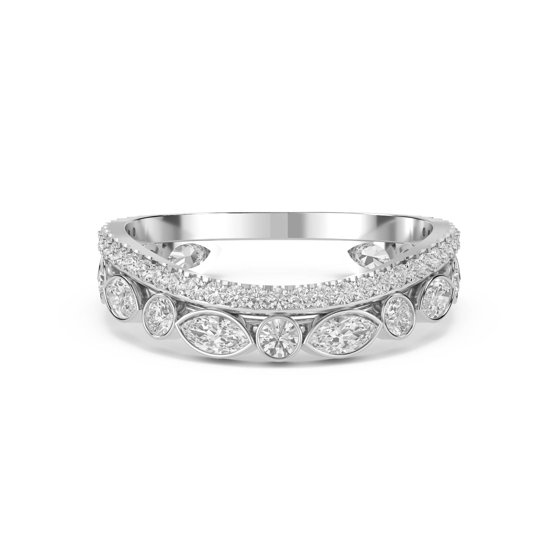Marquise & Round Bezel Diamond Eternity Ring (Silver) - image 1