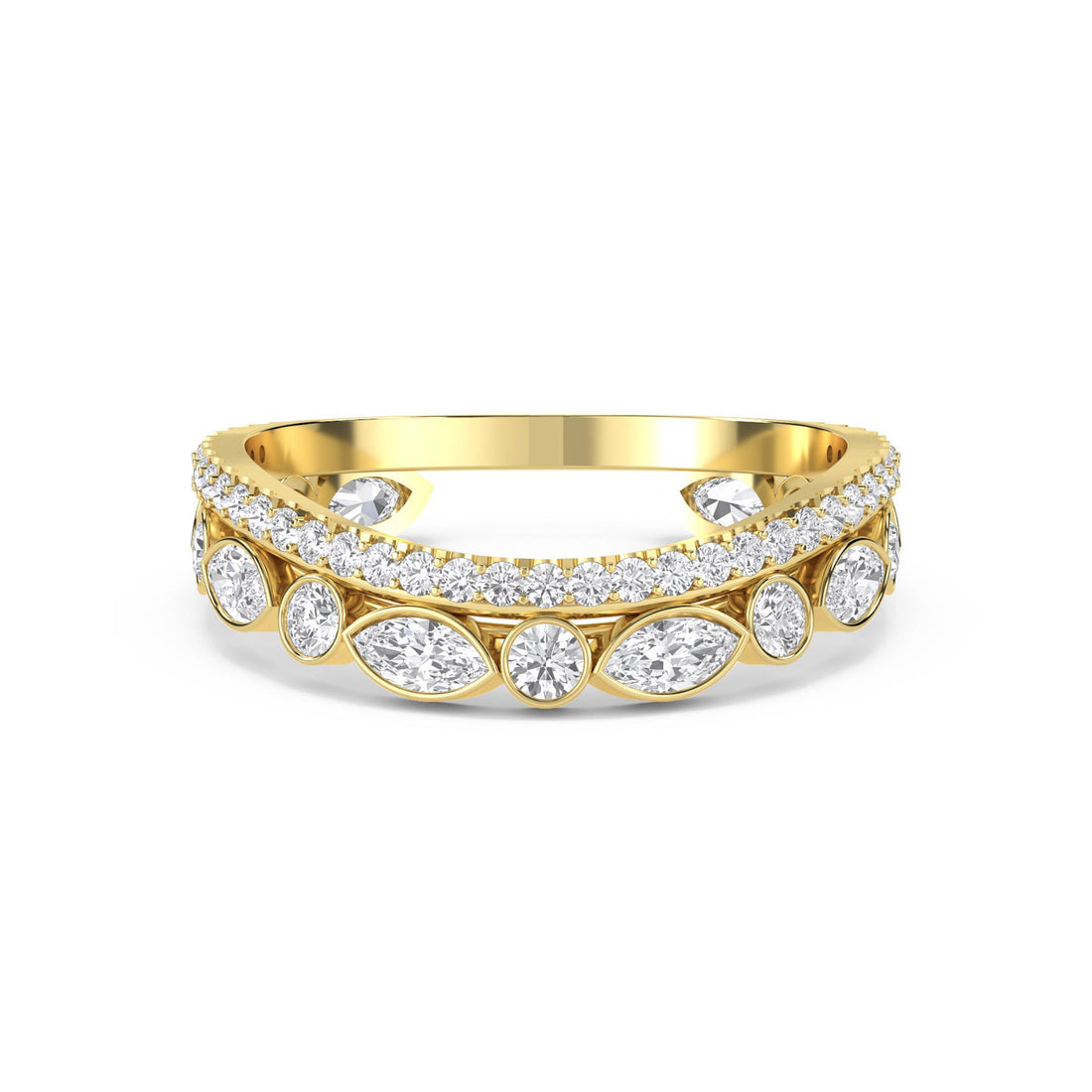 Marquise & Round Bezel Diamond Eternity Ring - Yellow Gold - Pose 1