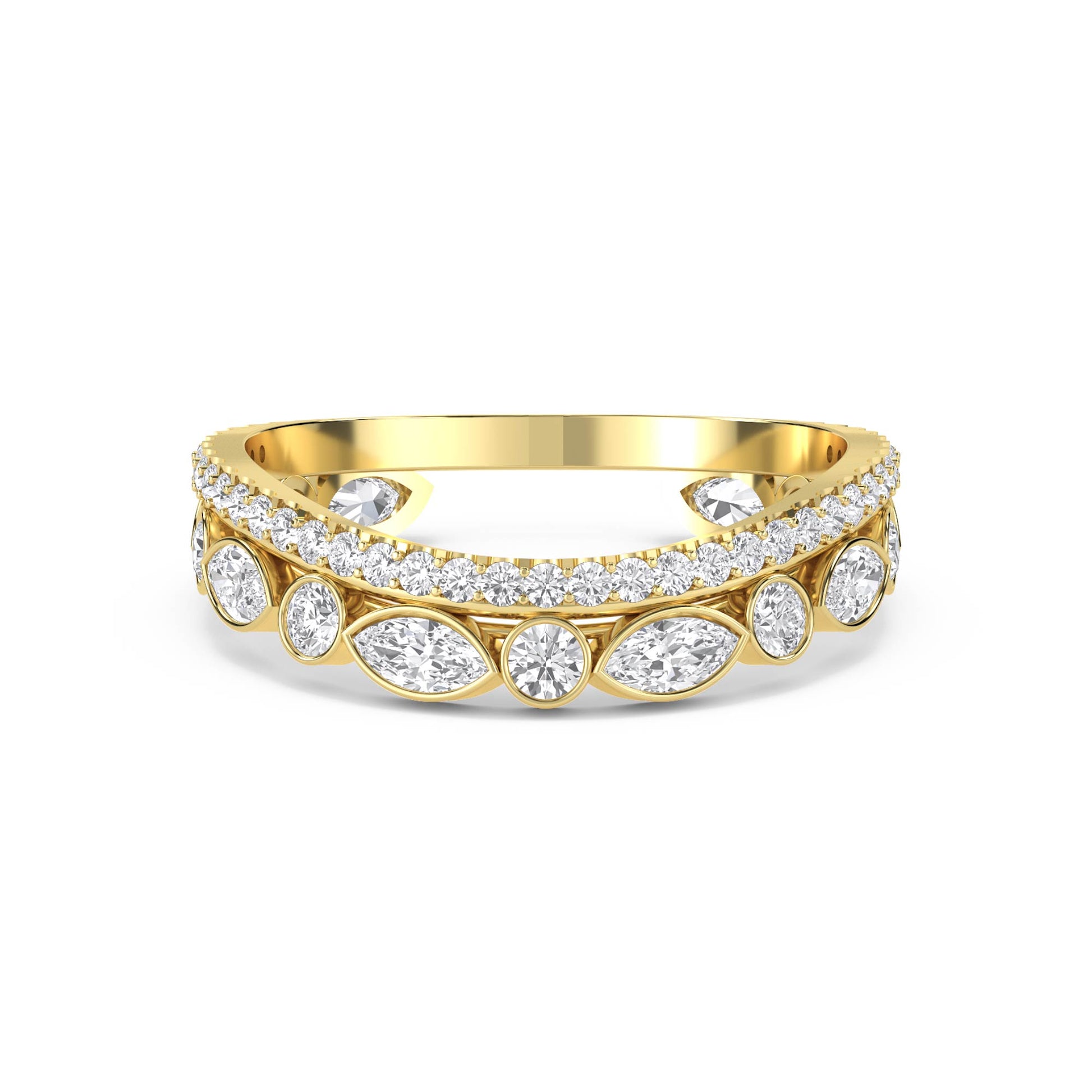 Marquise & Round Bezel Diamond Eternity Ring - Yellow Gold - Pose 1