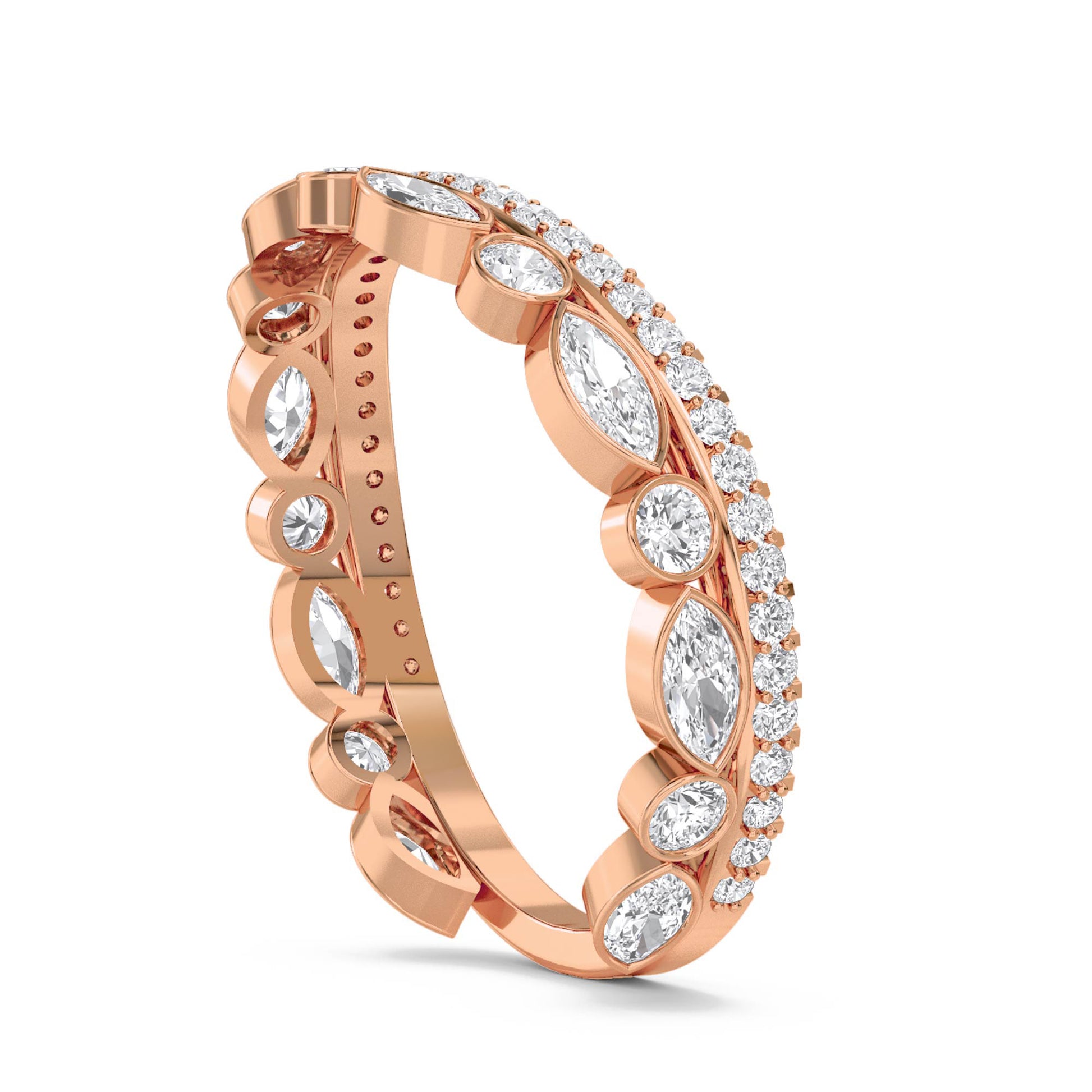 Marquise & Round Bezel Diamond Eternity Ring - Rose Gold - Pose 2