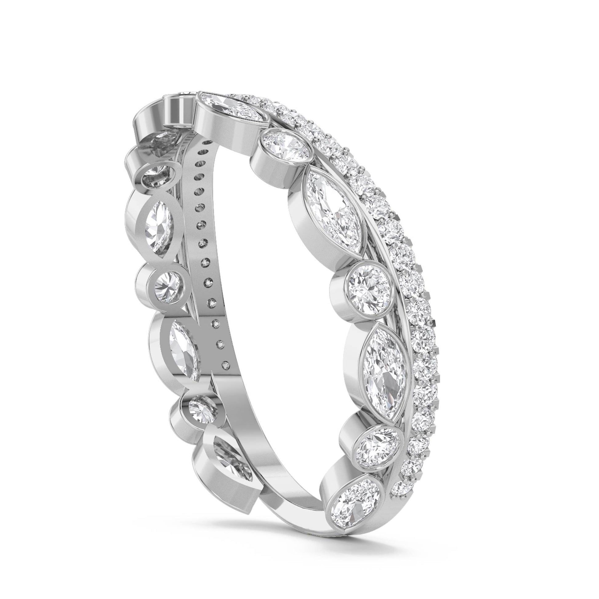 Marquise & Round Bezel Diamond Eternity Ring - White Gold - Pose 2
