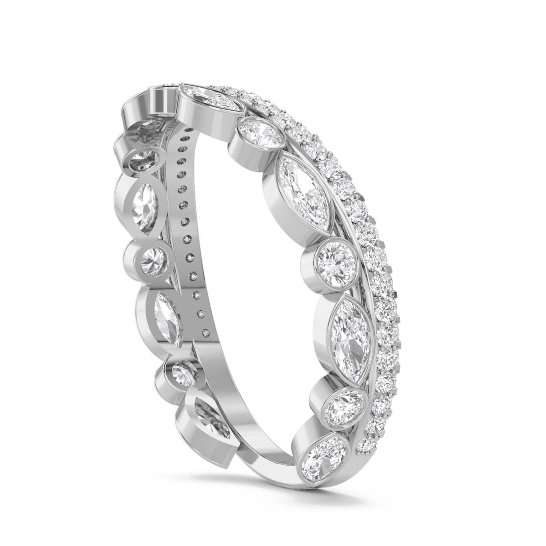 Marquise & Round Bezel Diamond Eternity Ring (Silver) - image 1