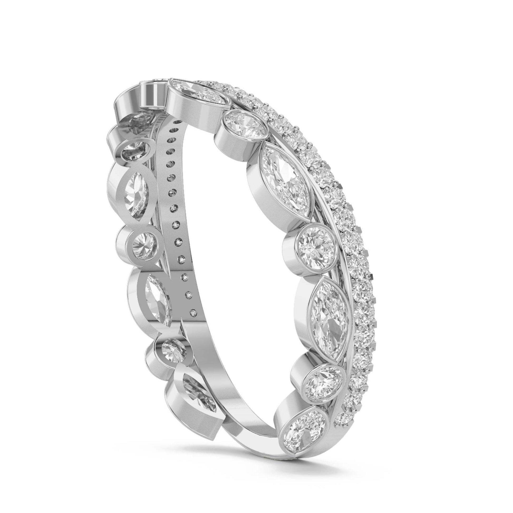 Marquise & Round Bezel Diamond Eternity Ring (Silver) - image 2