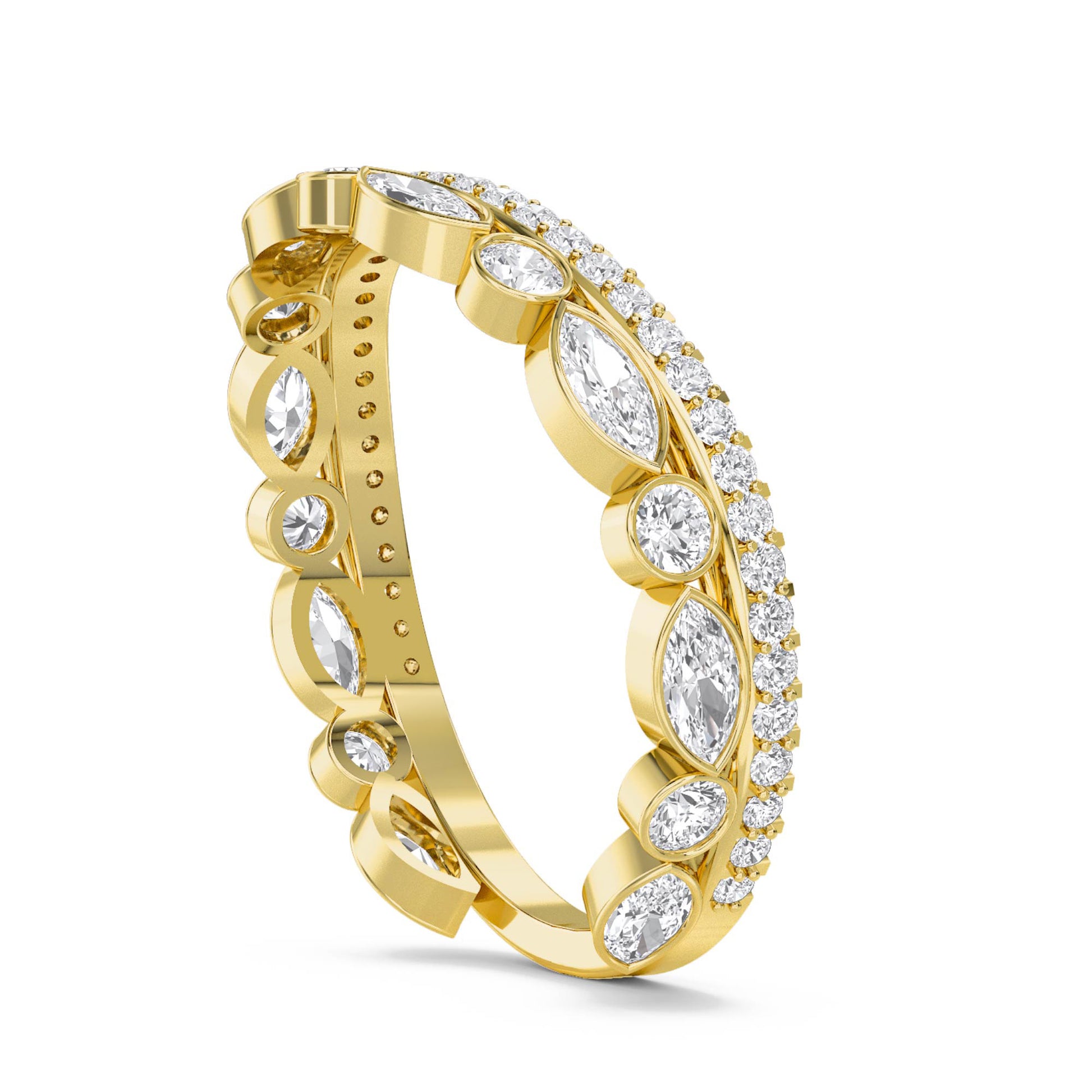 Marquise & Round Bezel Diamond Eternity Ring - Yellow Gold - Pose 2