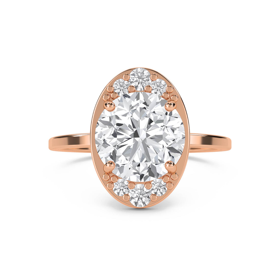 Oval Diamond Ring with Clustered Diamond Accents - Rose Gold - Pose 1