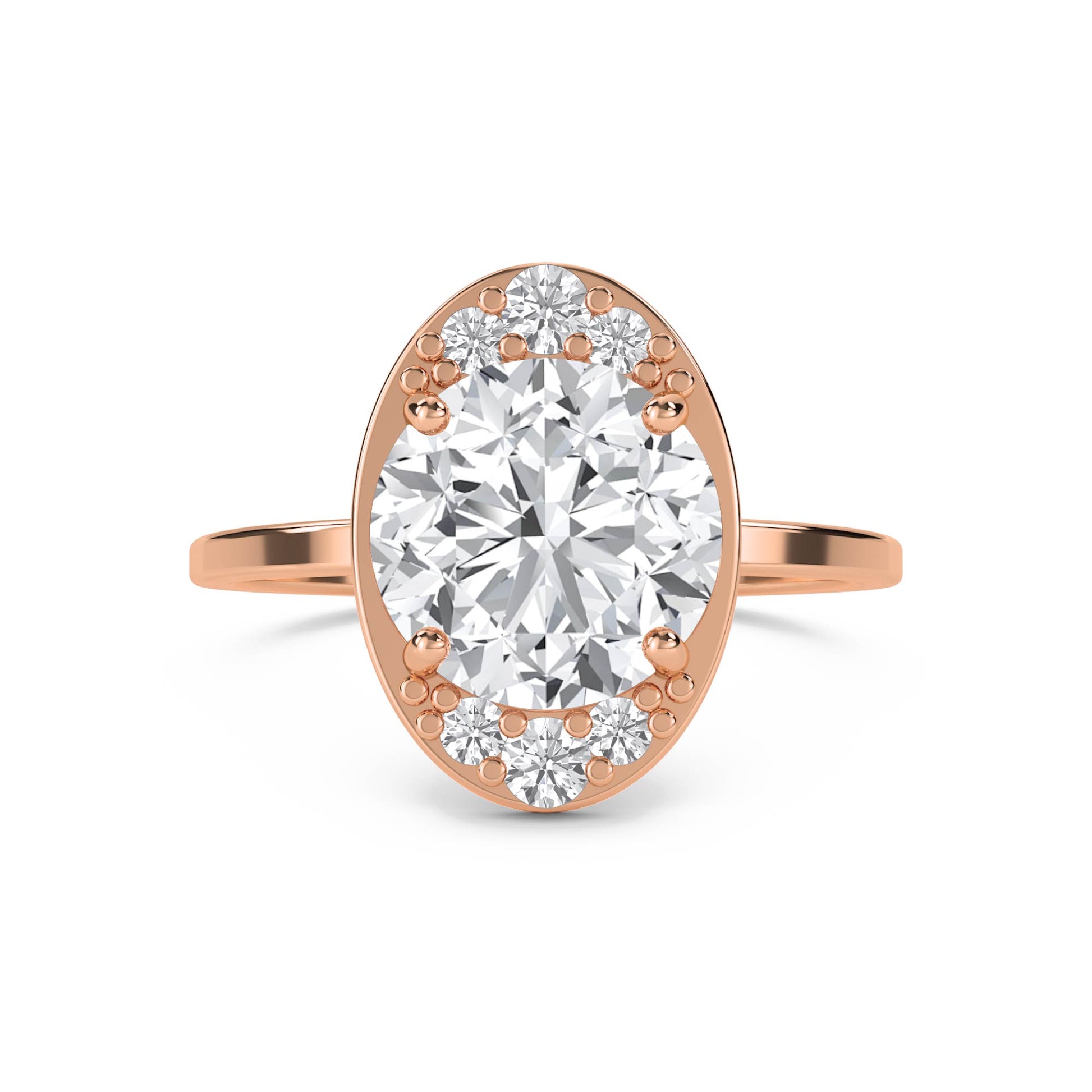 Oval Diamond Ring with Clustered Diamond Accents - Rose Gold - Pose 1