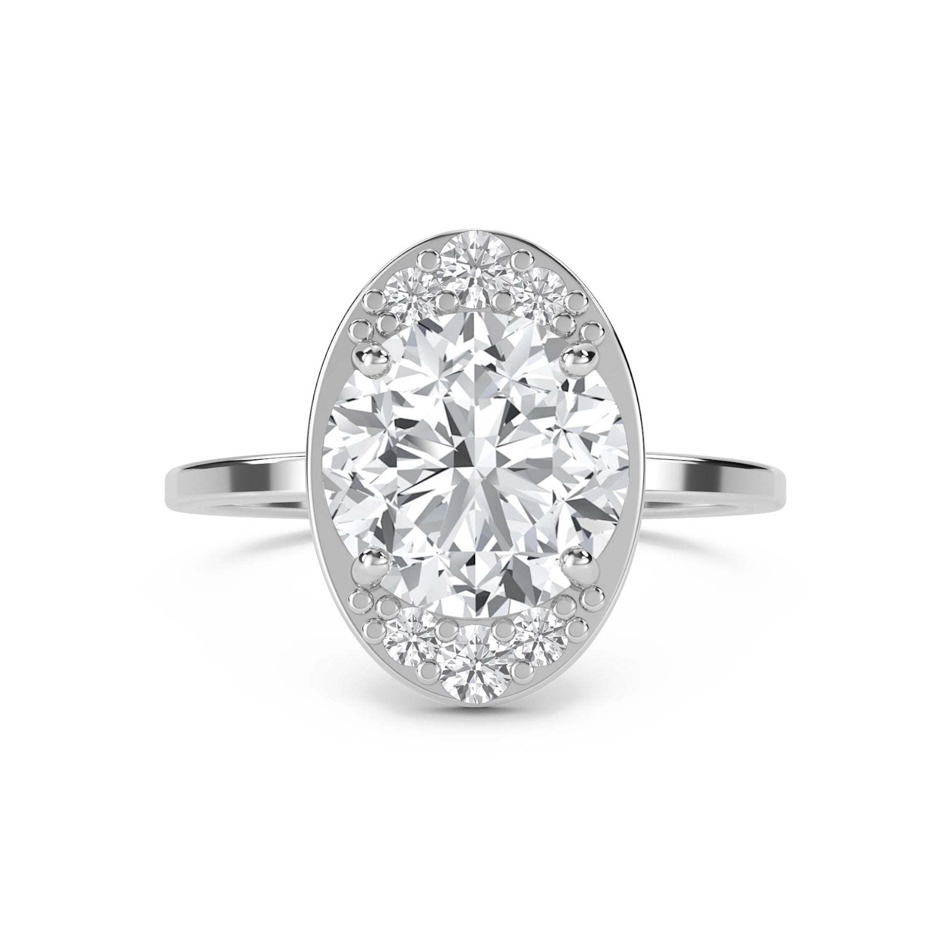 Oval Diamond Ring with Clustered Diamond Accents - White Gold - Pose 1