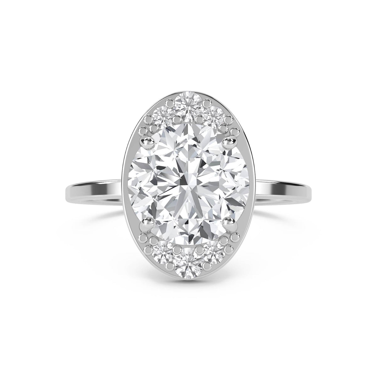 Oval Diamond Ring with Clustered Diamond Accents (Silver) - image 1