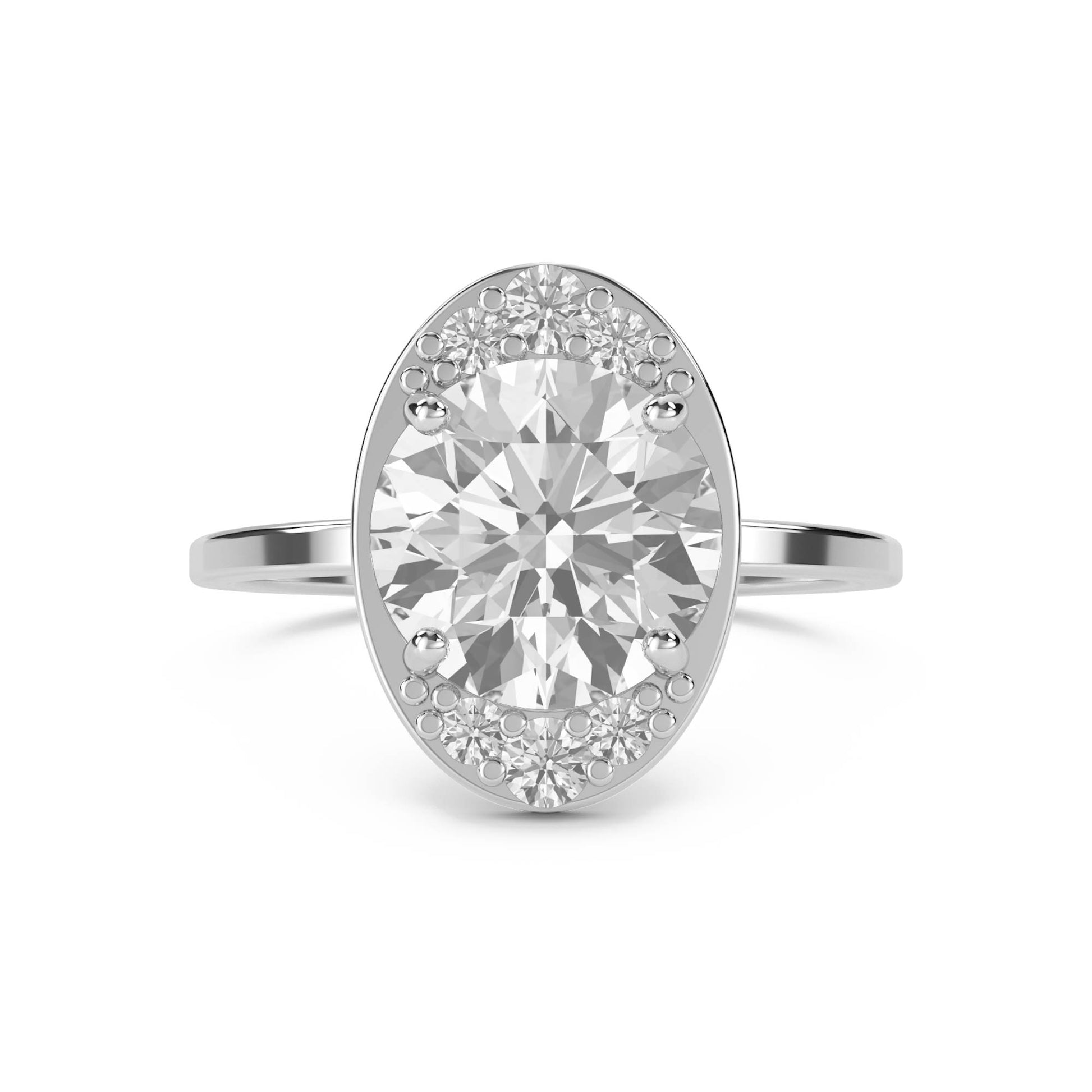 Oval Diamond Ring with Clustered Diamond Accents (Silver) - image 1