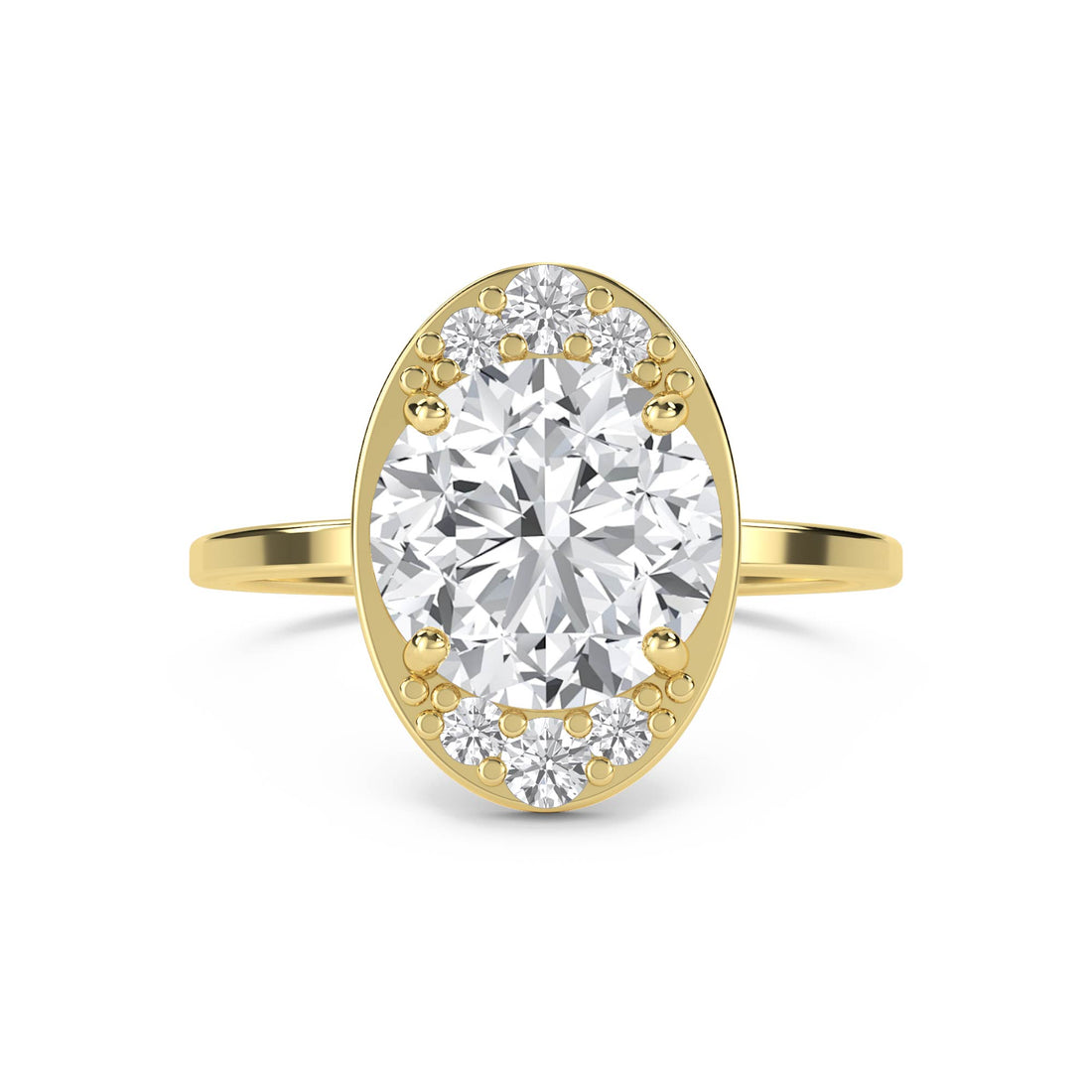 Oval Diamond Ring with Clustered Diamond Accents - Yellow Gold - Pose 1