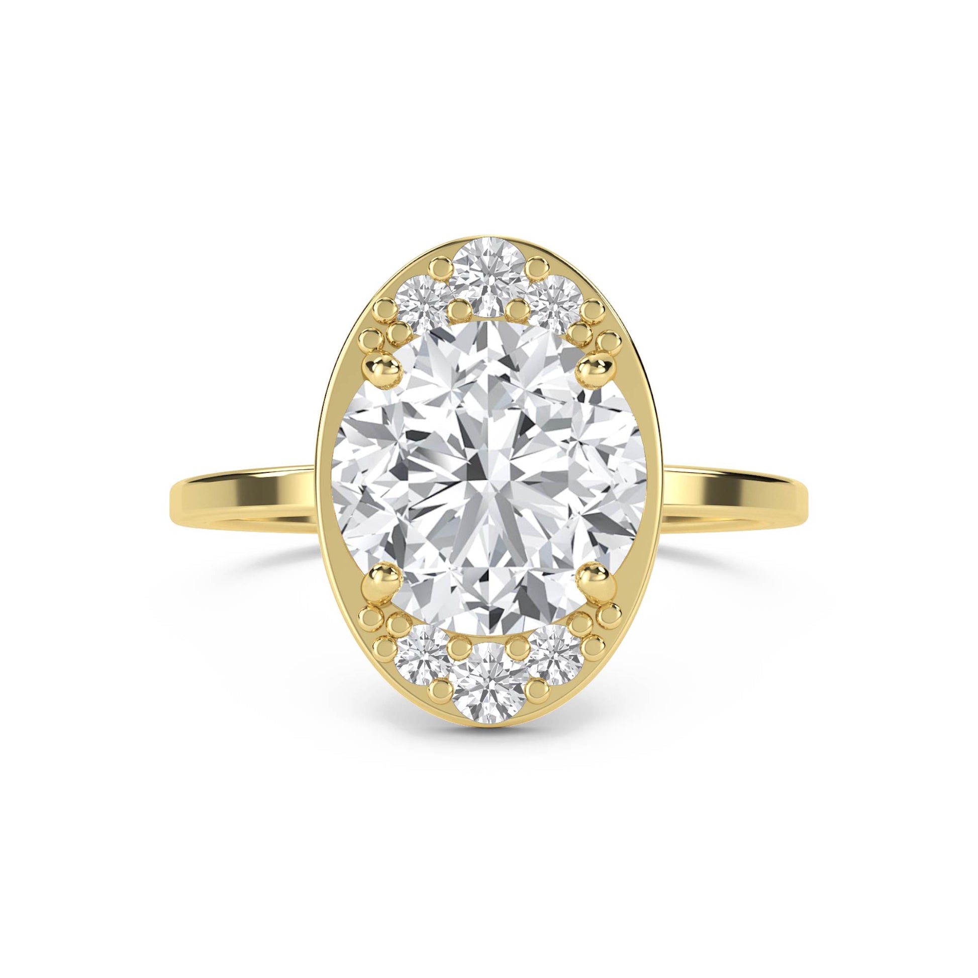 Oval Diamond Ring with Clustered Diamond Accents - Yellow Gold - Pose 1