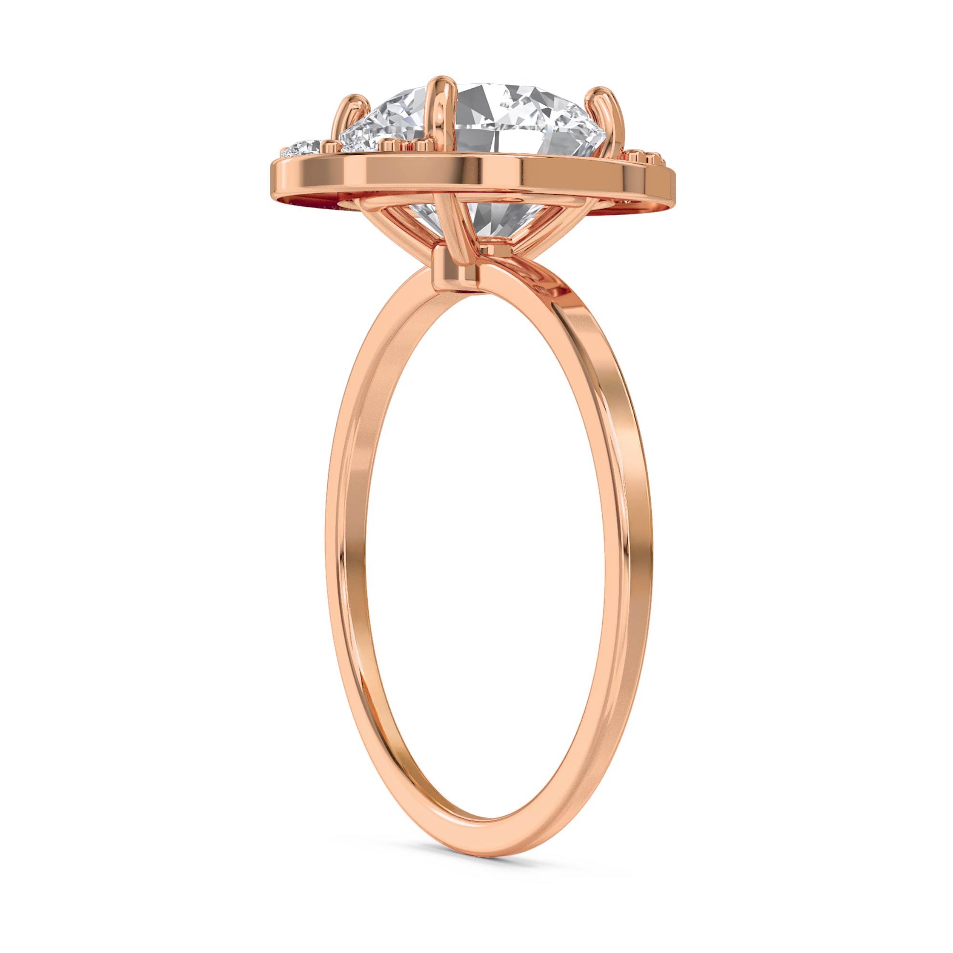 Oval Diamond Ring with Clustered Diamond Accents - Rose Gold - Pose 2