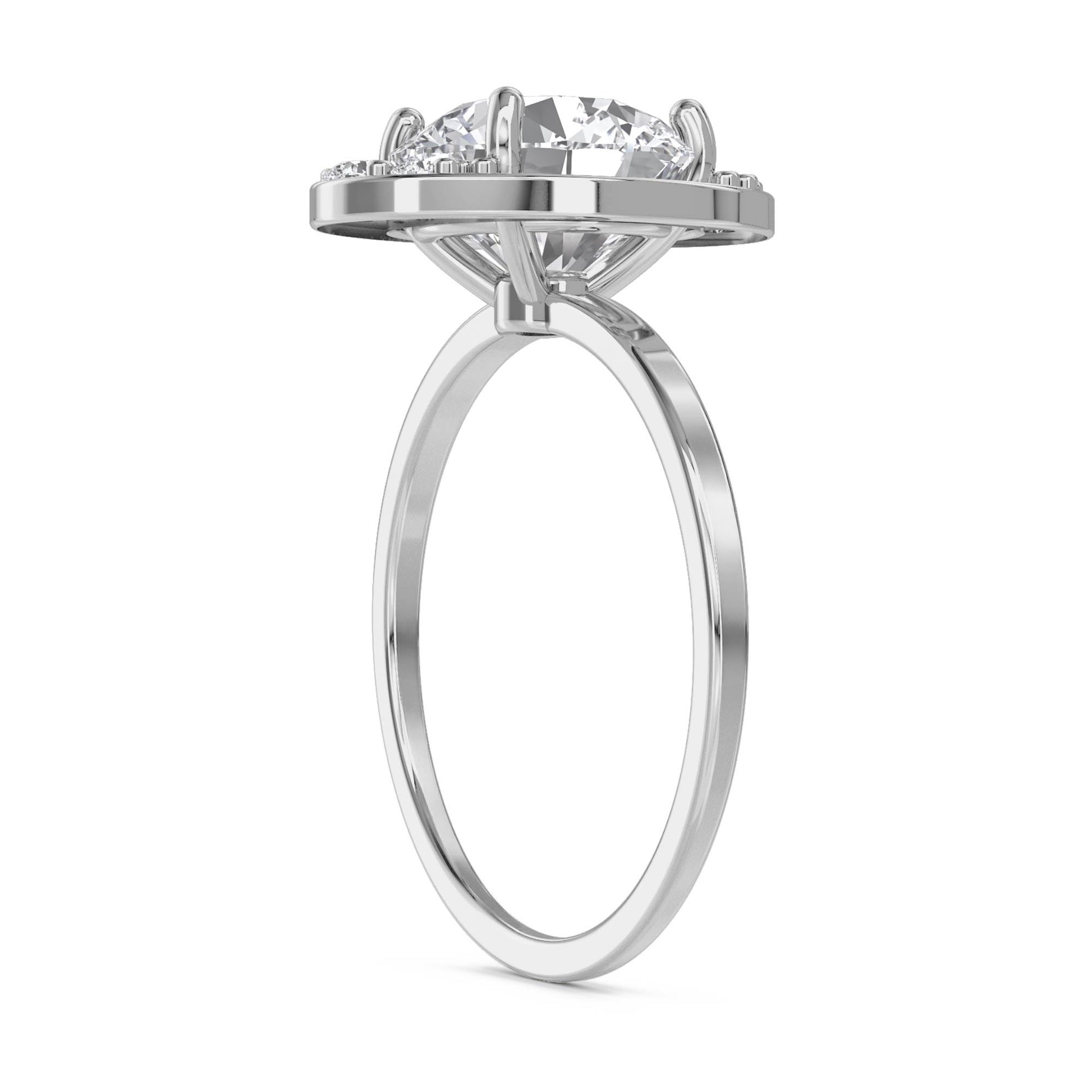 Oval Diamond Ring with Clustered Diamond Accents - White Gold - Pose 2