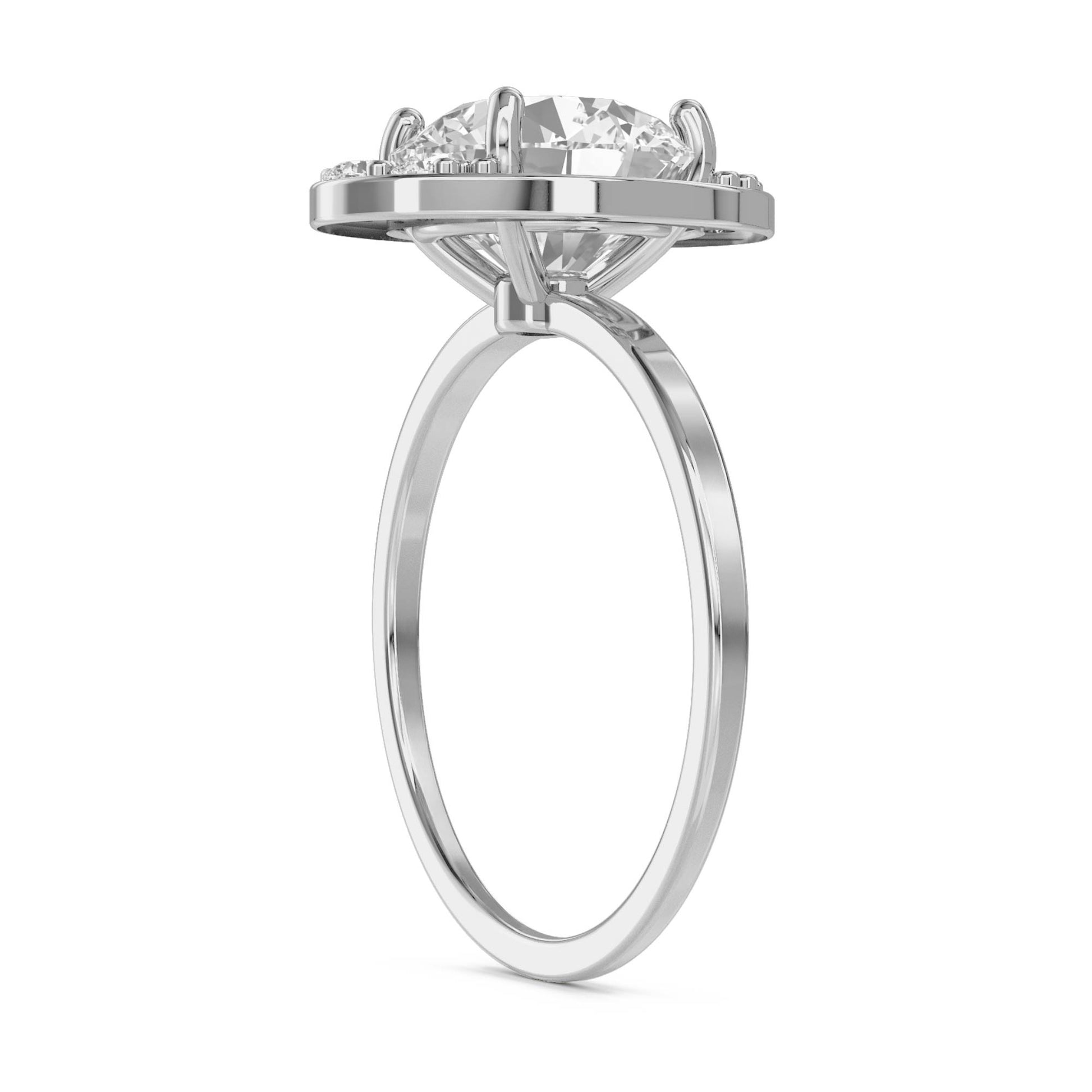 Oval Diamond Ring with Clustered Diamond Accents (Silver) - image 2