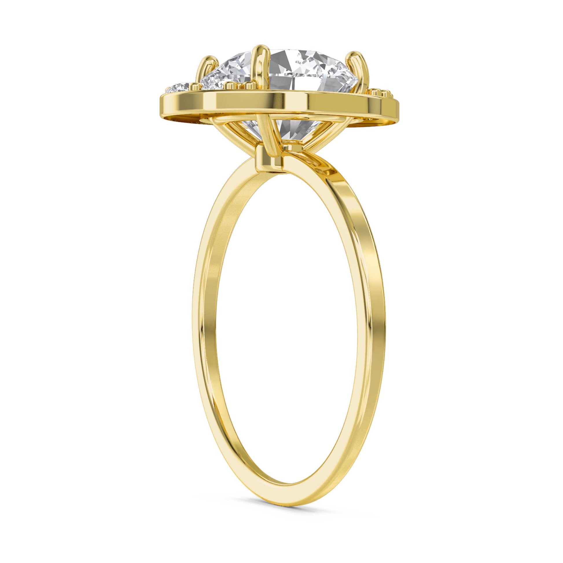 Oval Diamond Ring with Clustered Diamond Accents - Yellow Gold - Pose 2