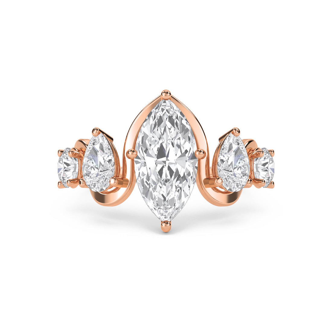 Marquise Diamond Five Stone Ring - Rose Gold - Pose 1
