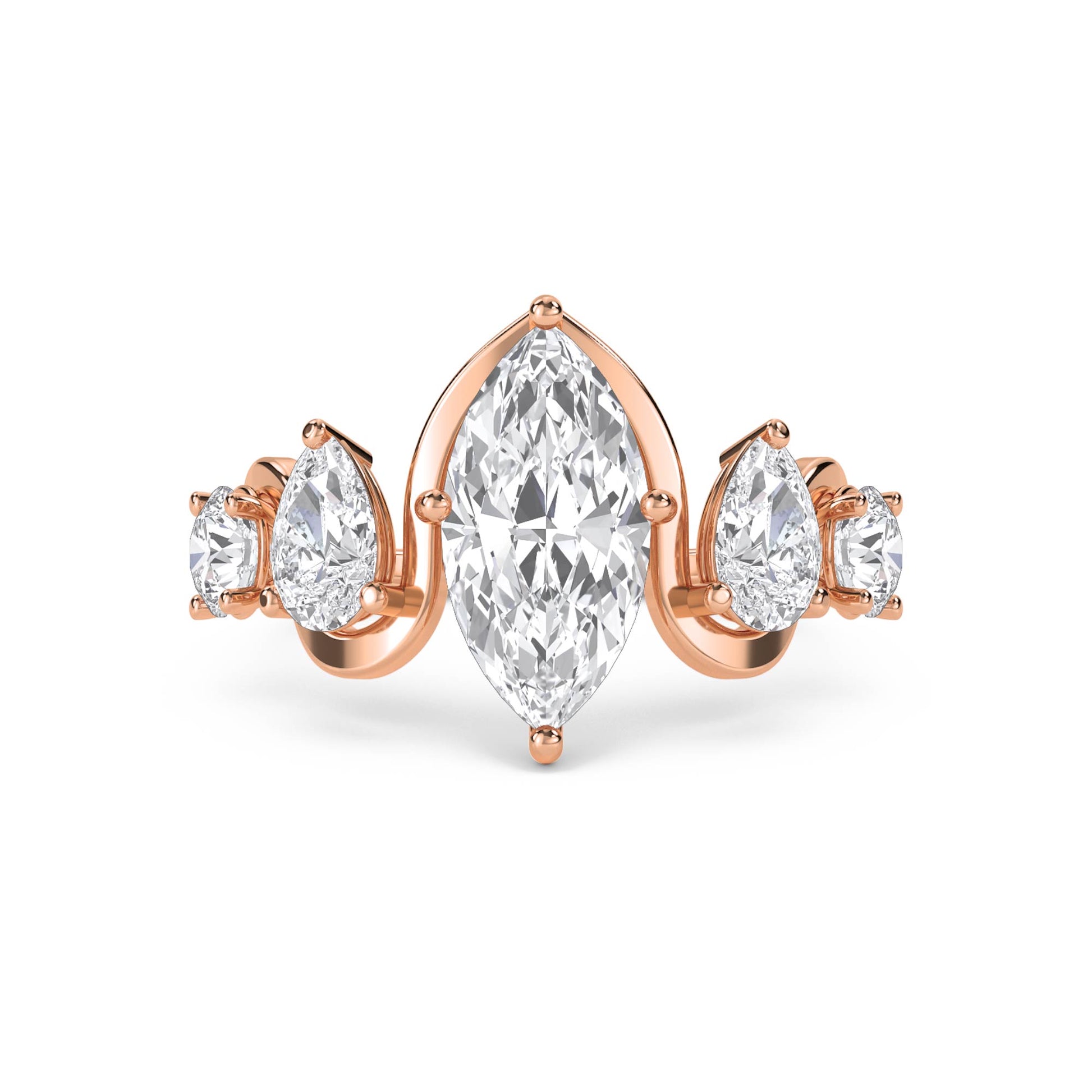 Marquise Diamond Five Stone Ring - Rose Gold - Pose 1