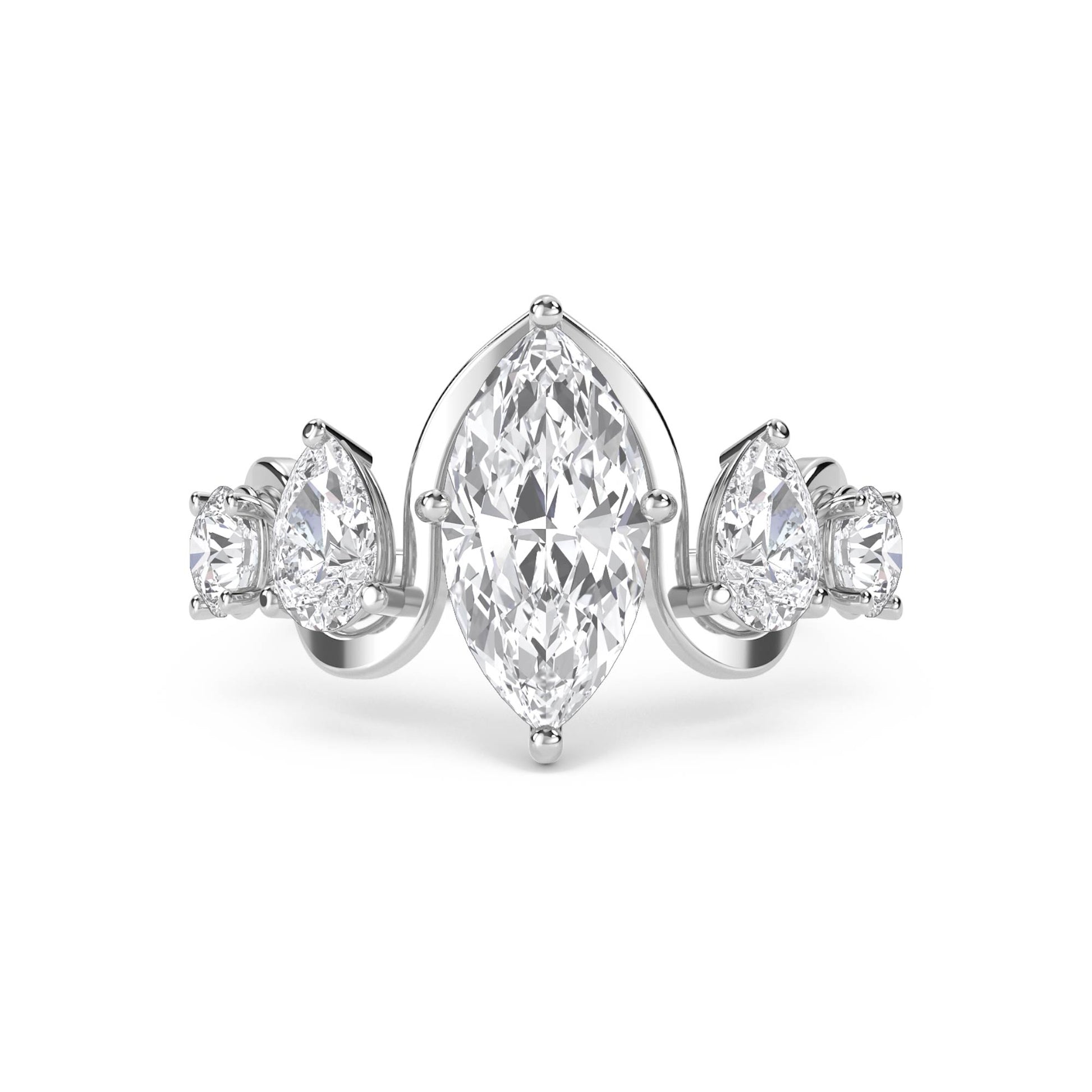 Marquise Diamond Five Stone Ring - White Gold - Pose 1