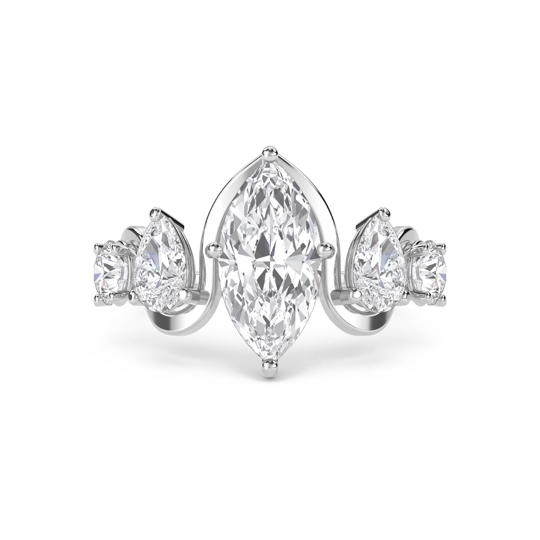 Marquise Diamond Five Stone Ring (Silver) - image 1