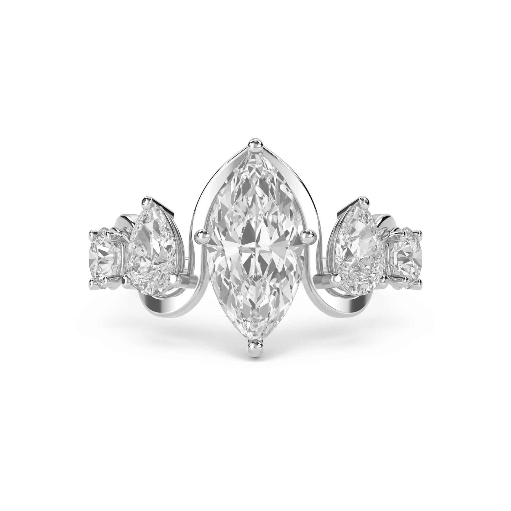 Marquise Diamond Five Stone Ring (Silver) - image 1