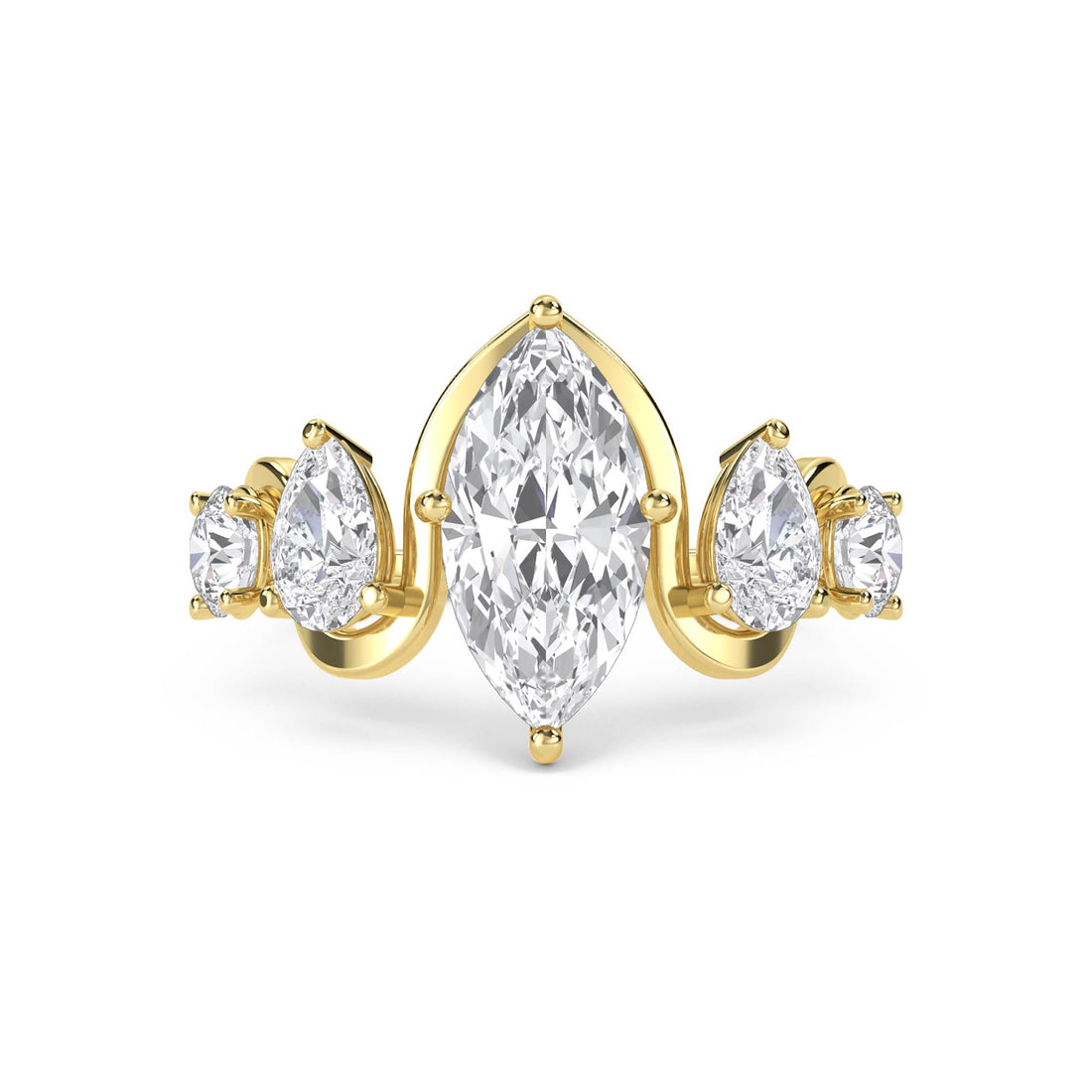 Marquise Diamond Five Stone Ring - Yellow Gold - Pose 1