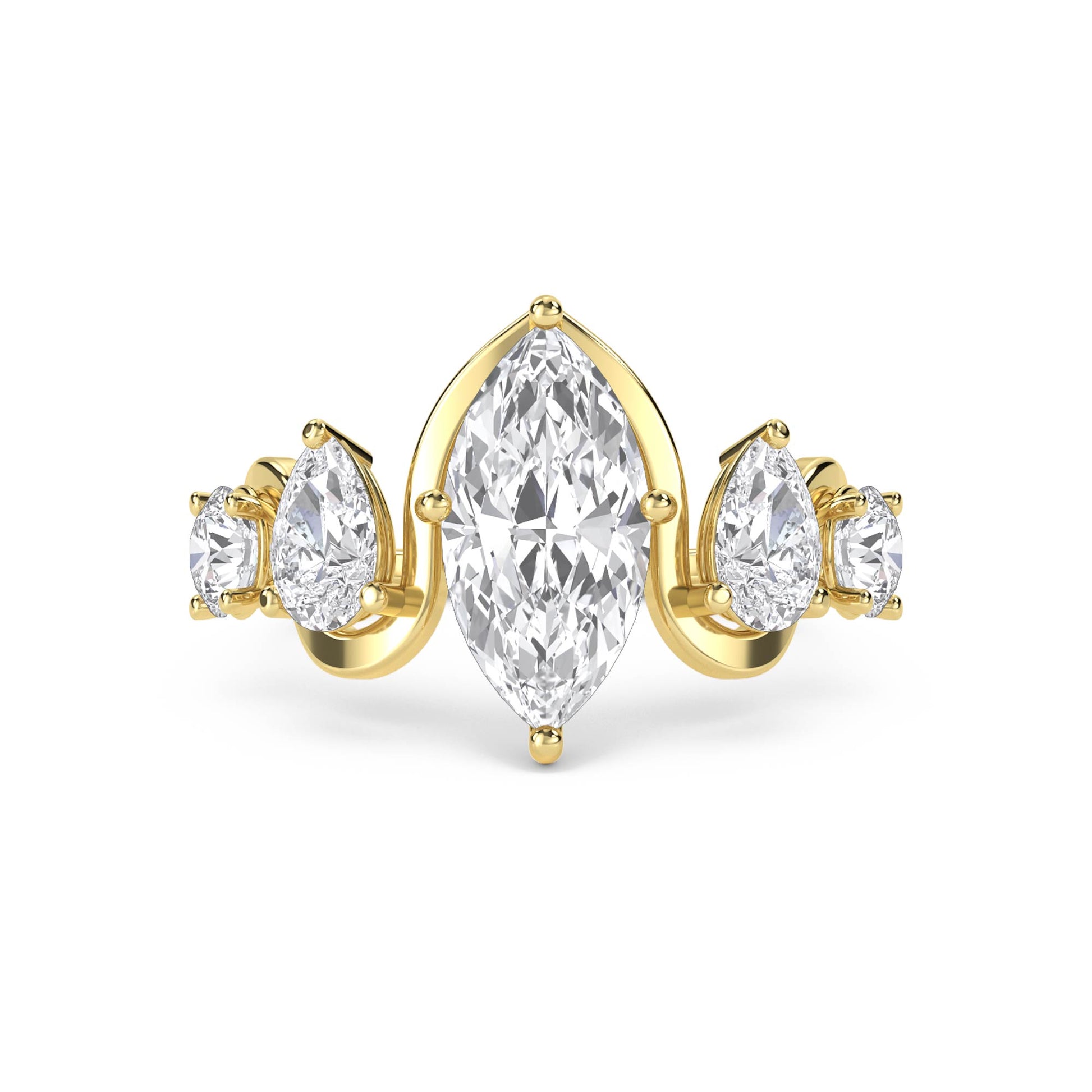 Marquise Diamond Five Stone Ring - Yellow Gold - Pose 1
