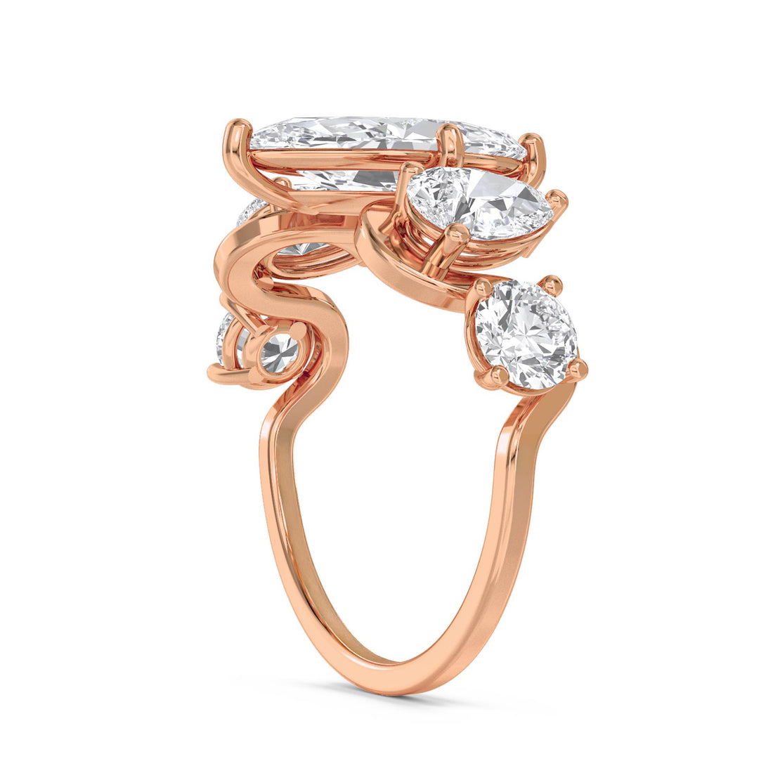 Marquise Diamond Five Stone Ring - Rose Gold - Pose 2