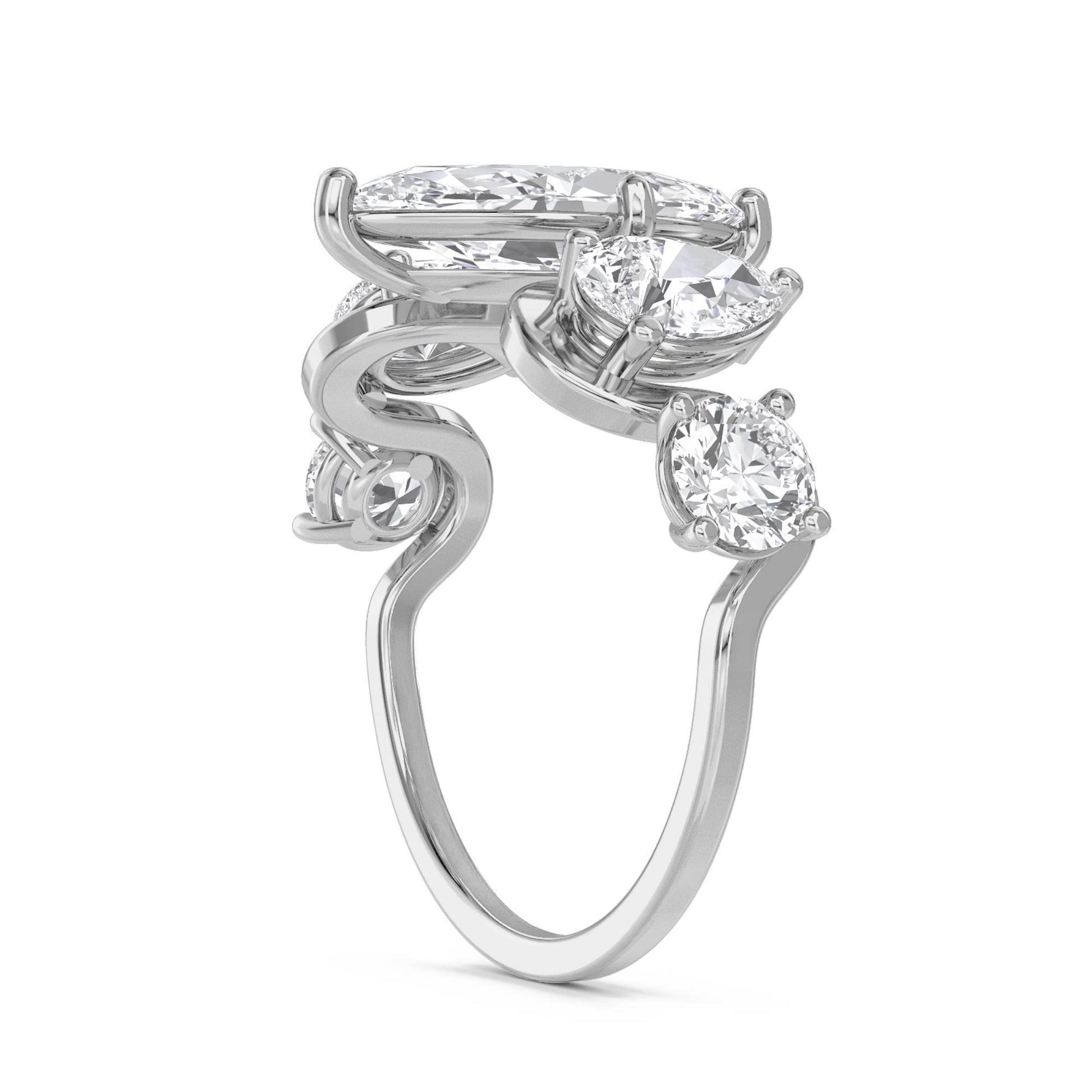 Marquise Diamond Five Stone Ring - White Gold - Pose 2