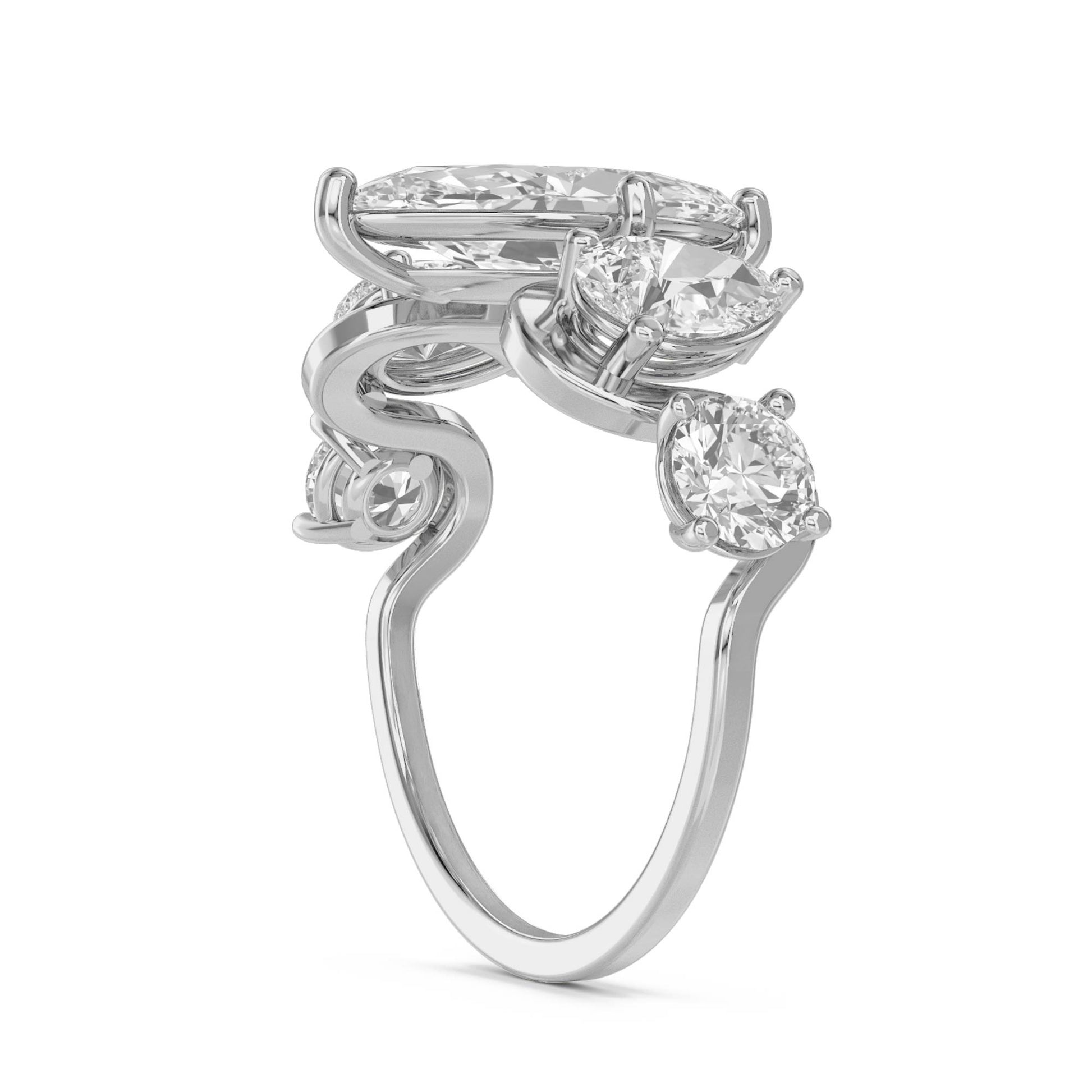 Marquise Diamond Five Stone Ring (Silver) - image 2