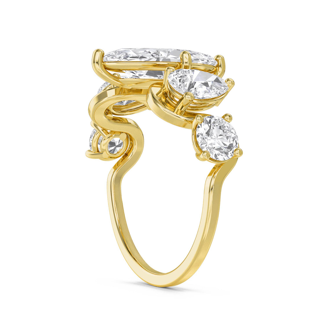 Marquise Diamond Five Stone Ring - Yellow Gold - Pose 2