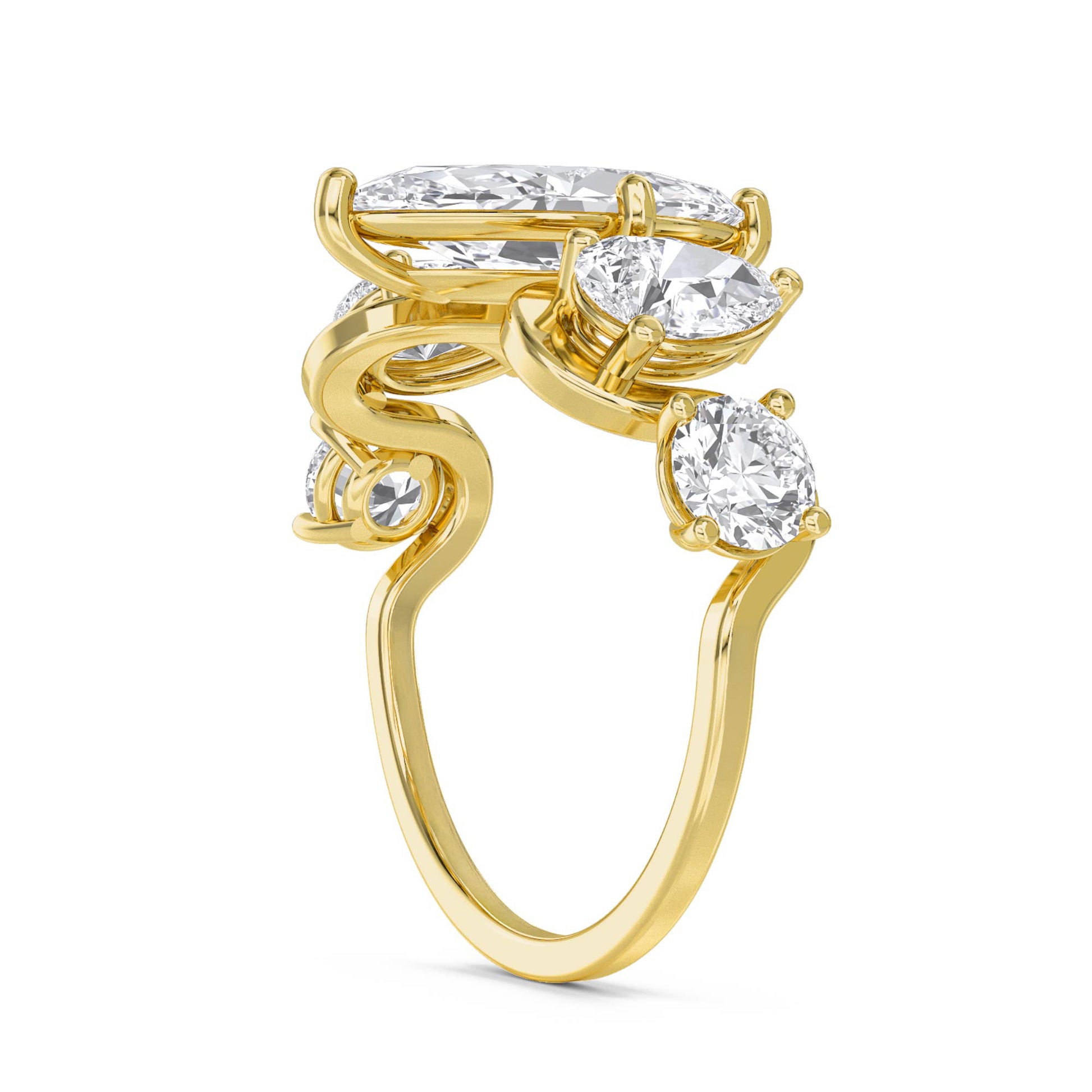 Marquise Diamond Five Stone Ring - Yellow Gold - Pose 2