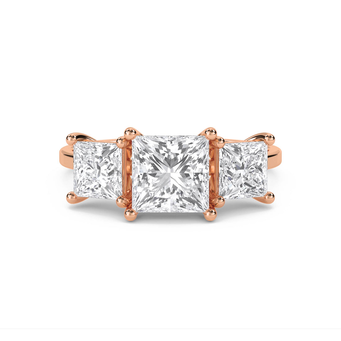 Princess Cut Three Stone Diamond Ring - Rose Gold - Pose 1